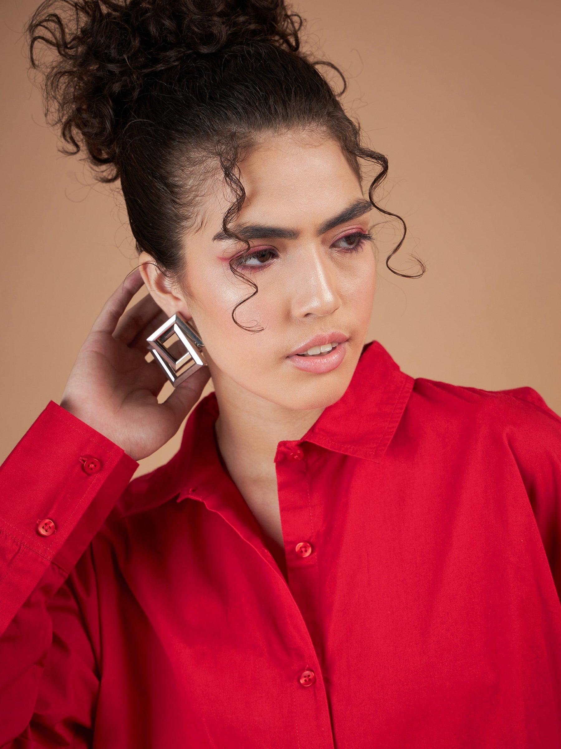 Red Cotton Poplin Oversized Shirt-SASSAFRAS