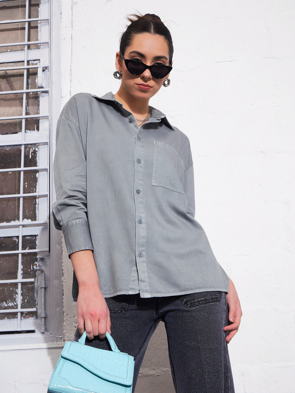 Light Blue Cotton Twill Oversized Shirt -SASSAFRAS