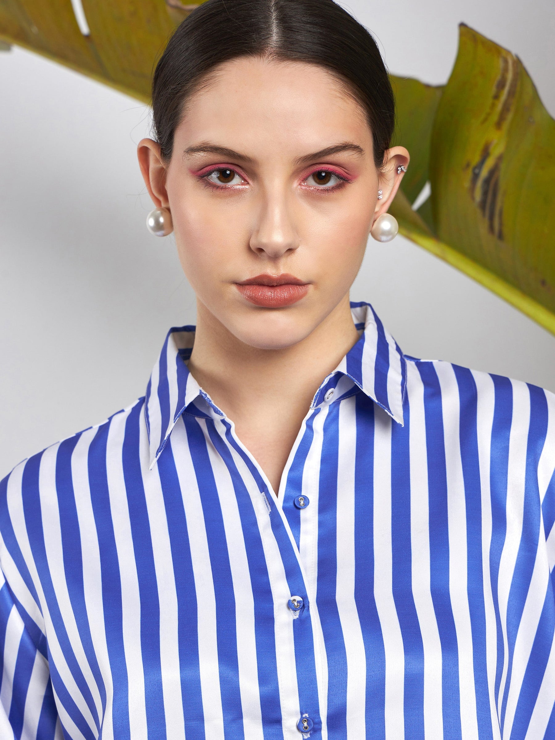 Blue & White Satin Striped Shirt-SASSAFRAS