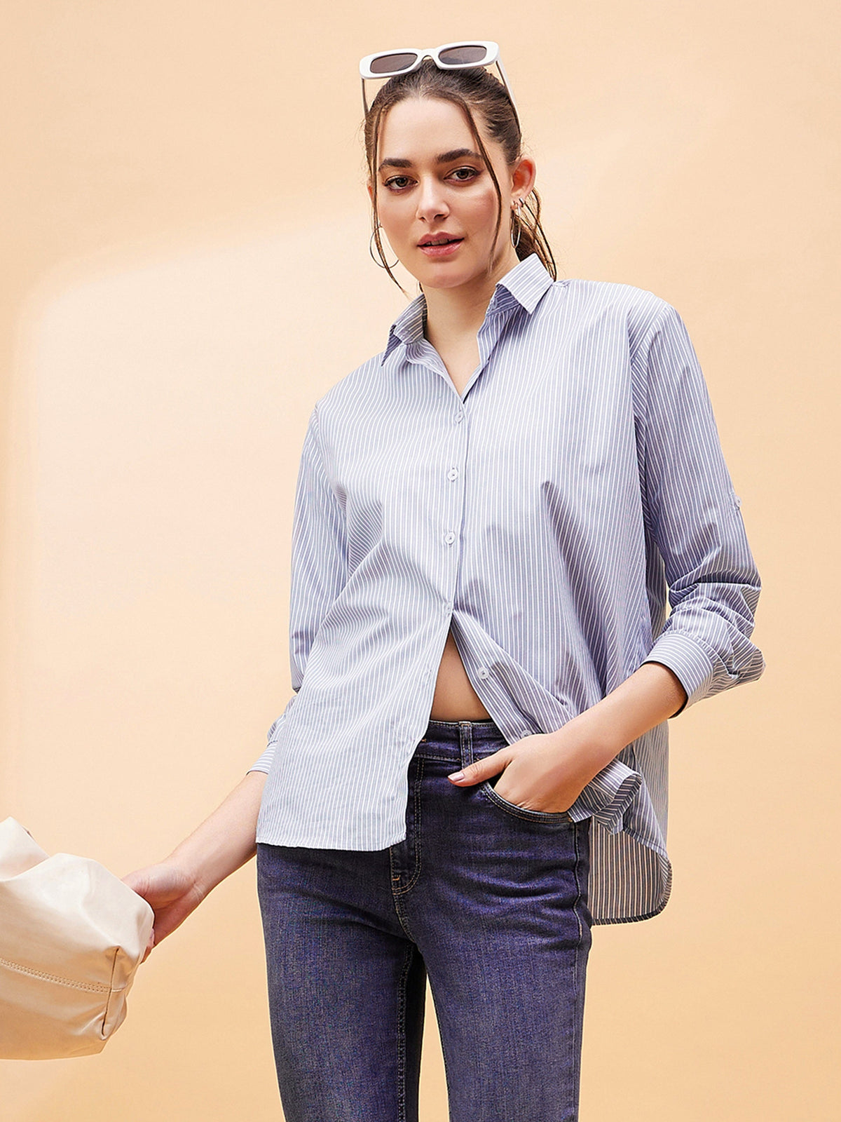 Blue Striped Oversized Shirt-SASSAFRAS BASICS