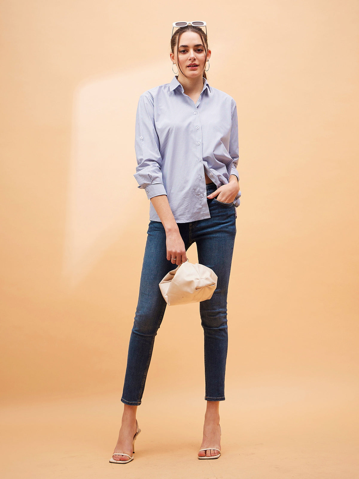 Blue Striped Oversized Shirt-SASSAFRAS BASICS