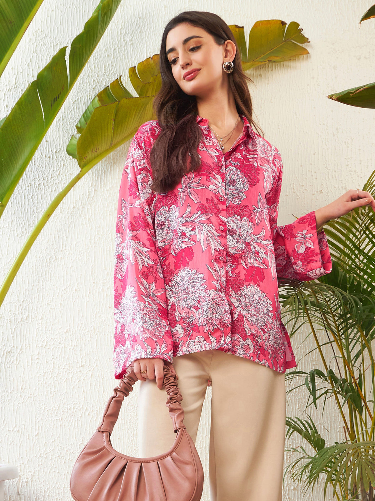 Pink Floral Oversize Shirt-SASSAFRAS