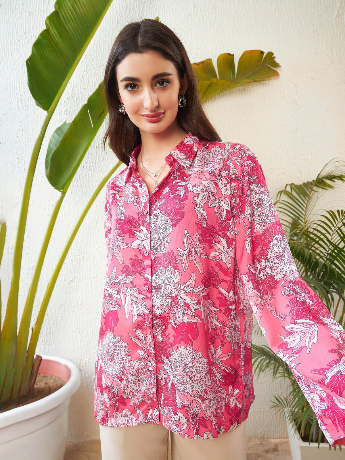 Pink Floral Oversize Shirt-SASSAFRAS