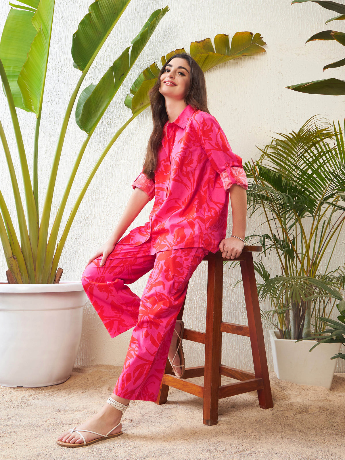Magenta Floral Regular Shirt-SASSAFRAS