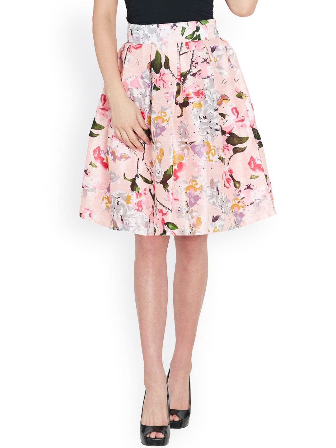 Pink Floral Silk Skirt-Skirts-SASSAFRAS