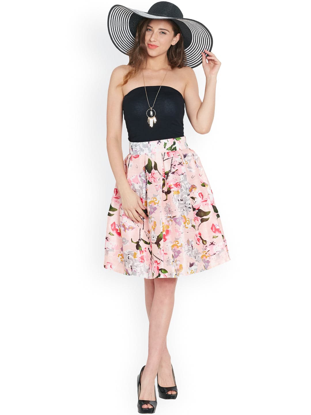 Pink Floral Silk Skirt-Skirts-SASSAFRAS