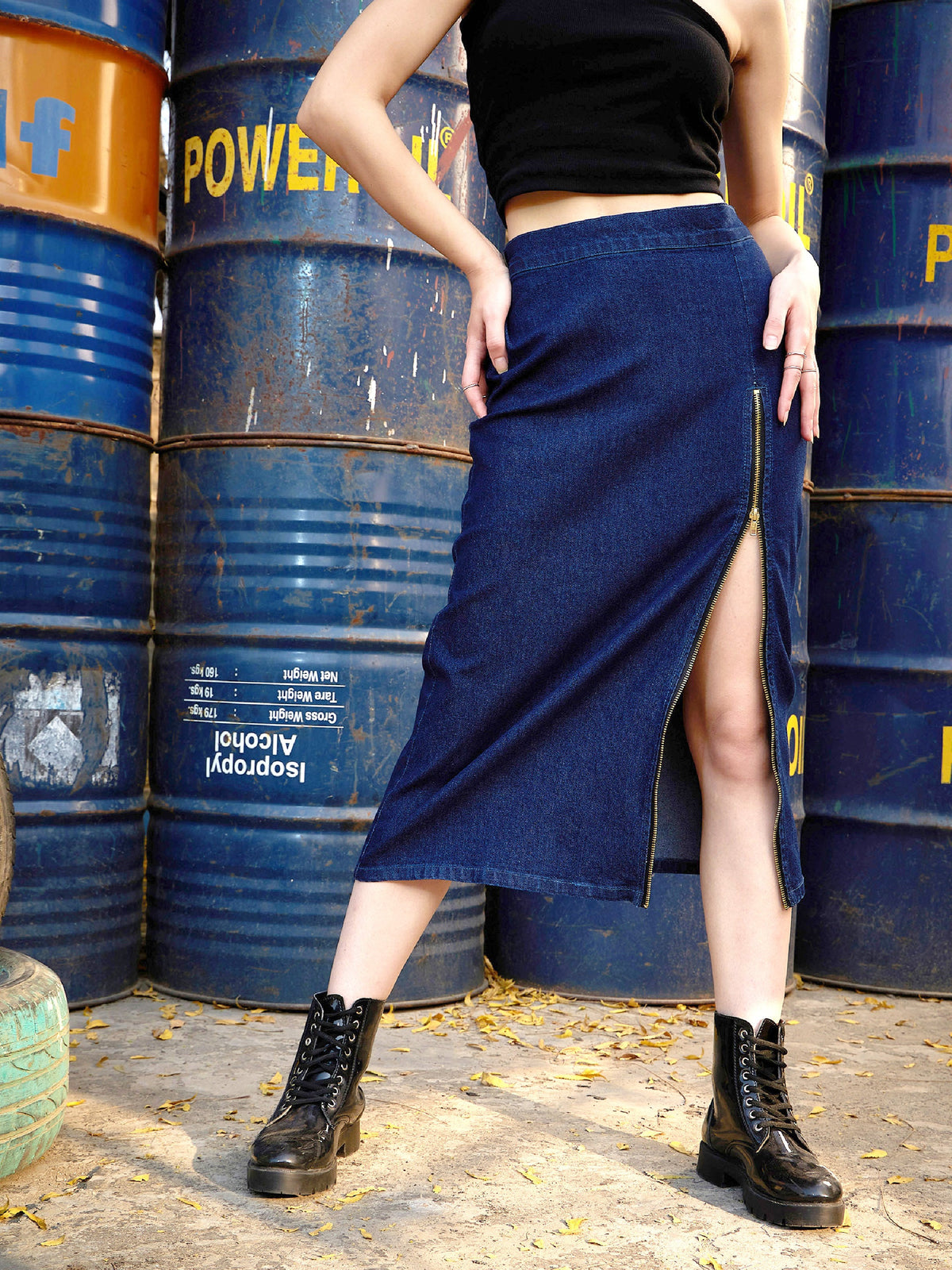 Blue Denim A Line Skirt-SASSAFRAS