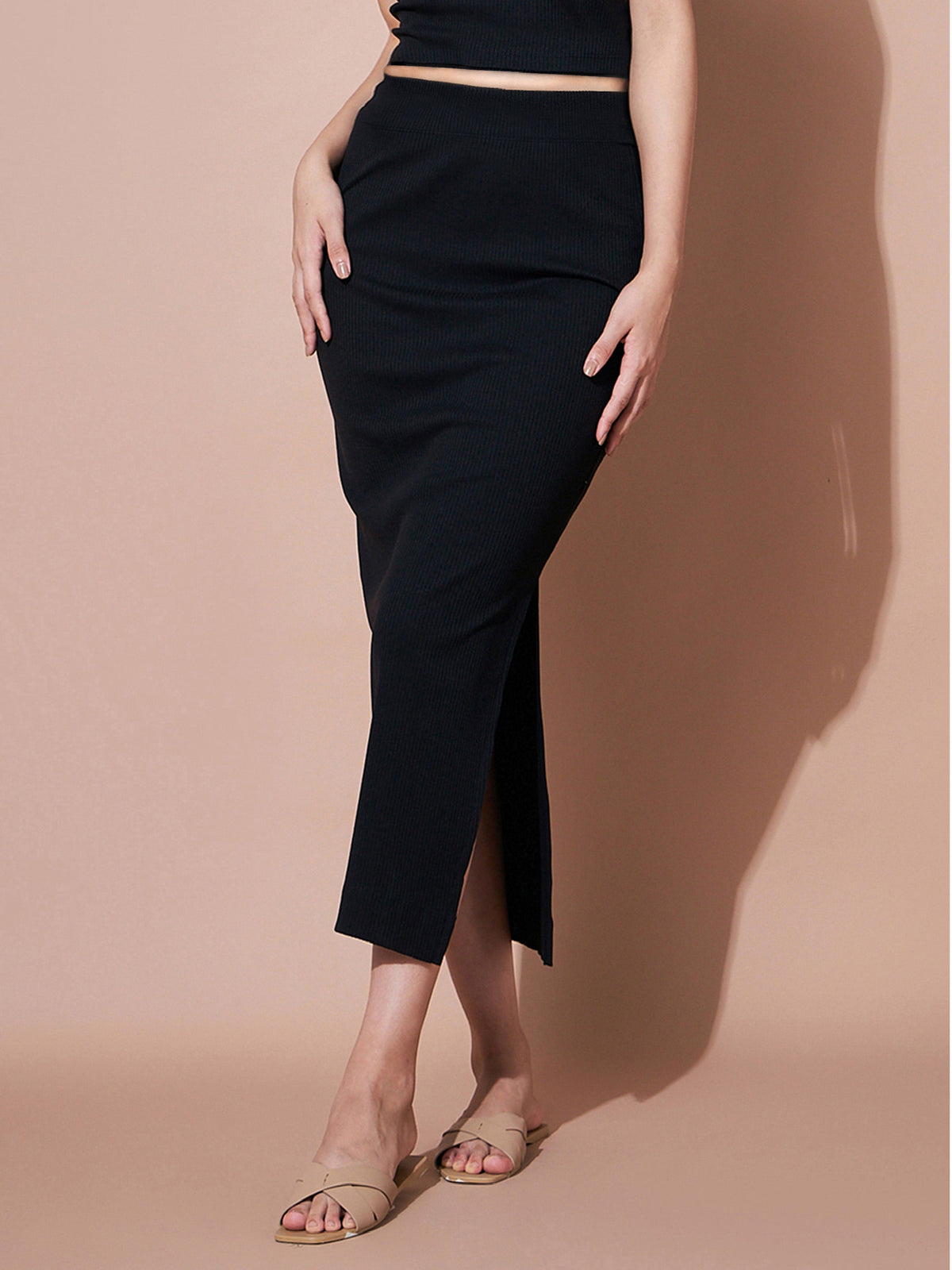 Black Rib Pencil Skirt-SASSAFRAS BASICS