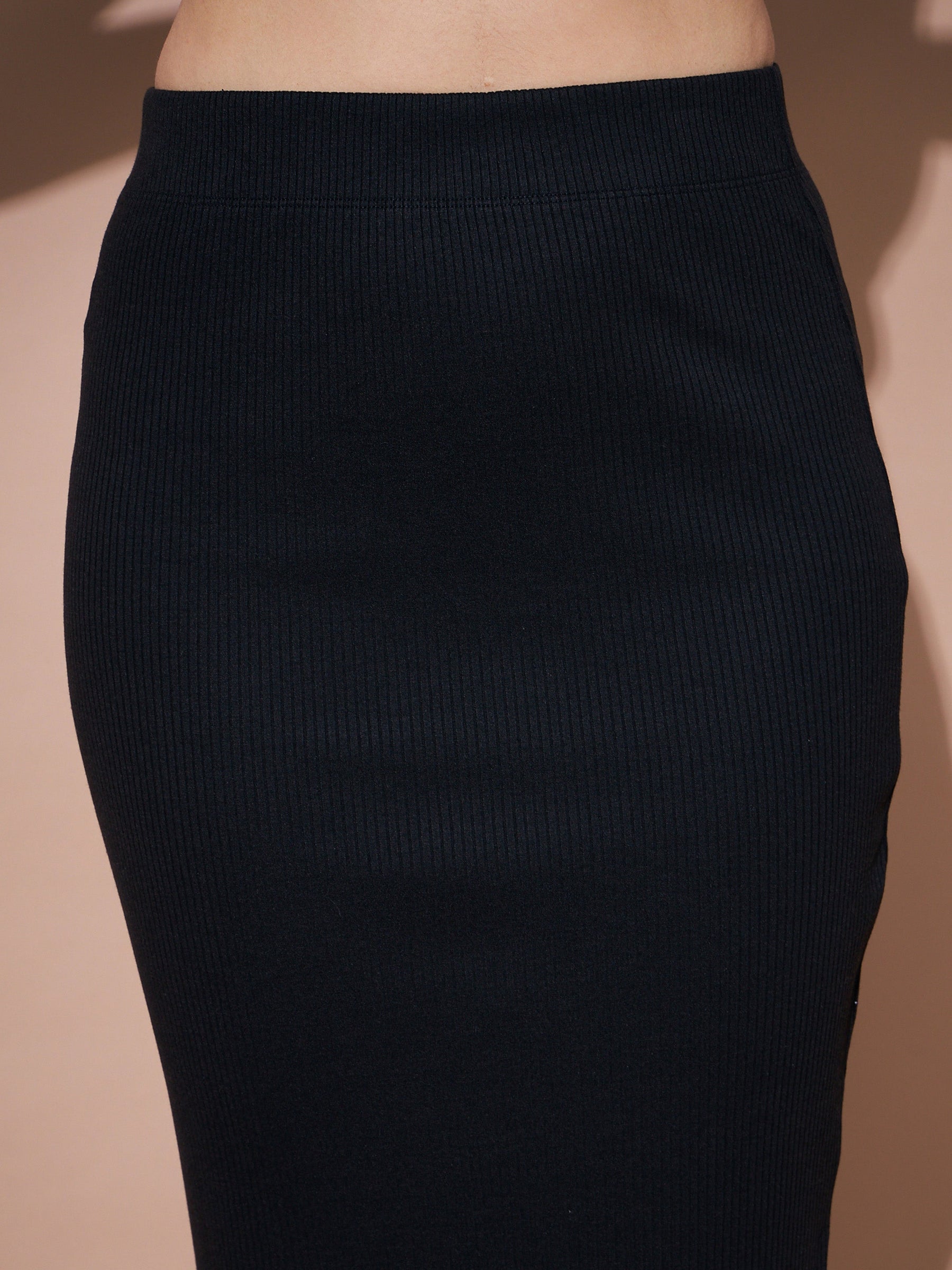 Black Rib Pencil Skirt-SASSAFRAS BASICS