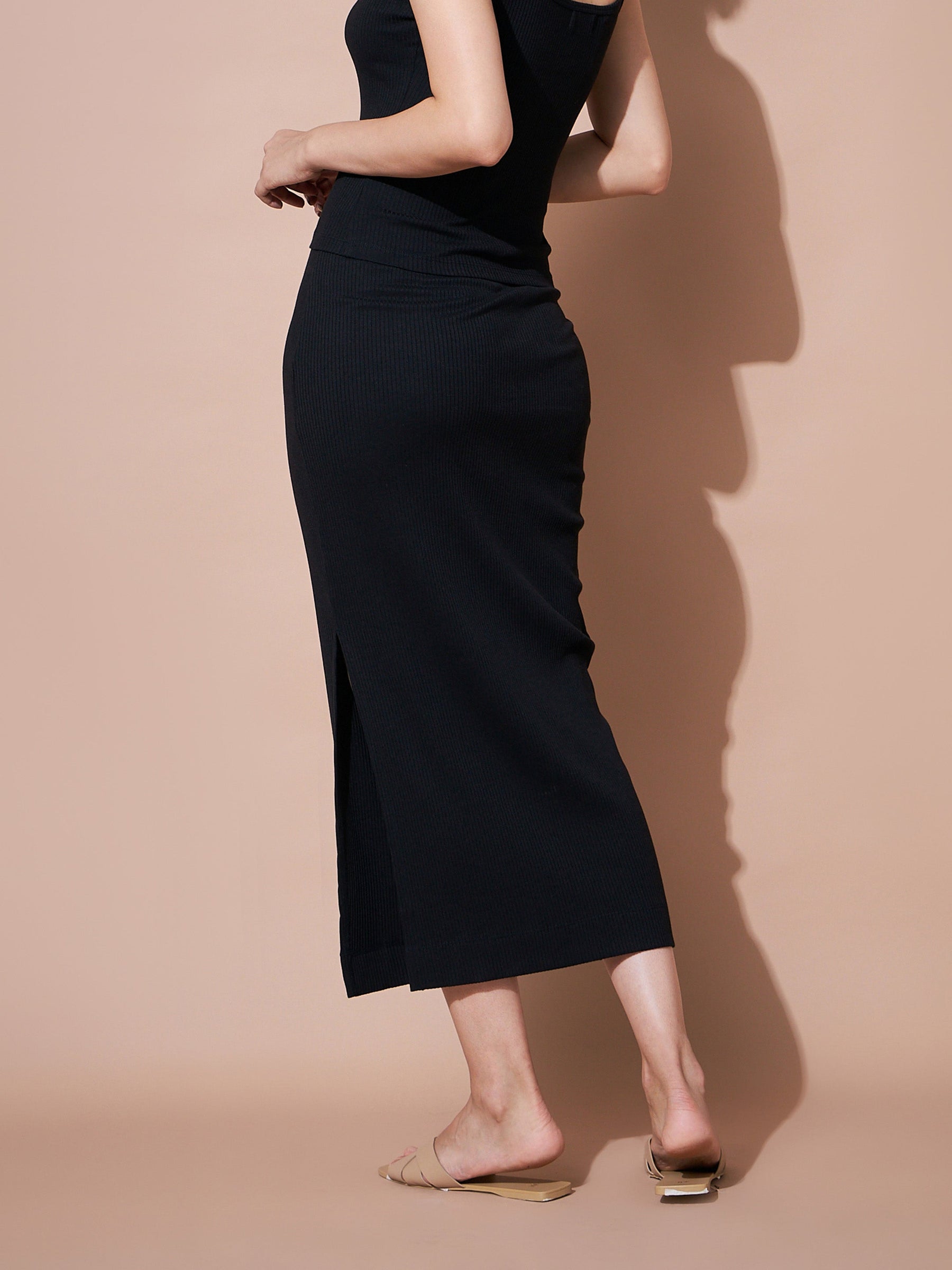 Black Rib Pencil Skirt-SASSAFRAS BASICS
