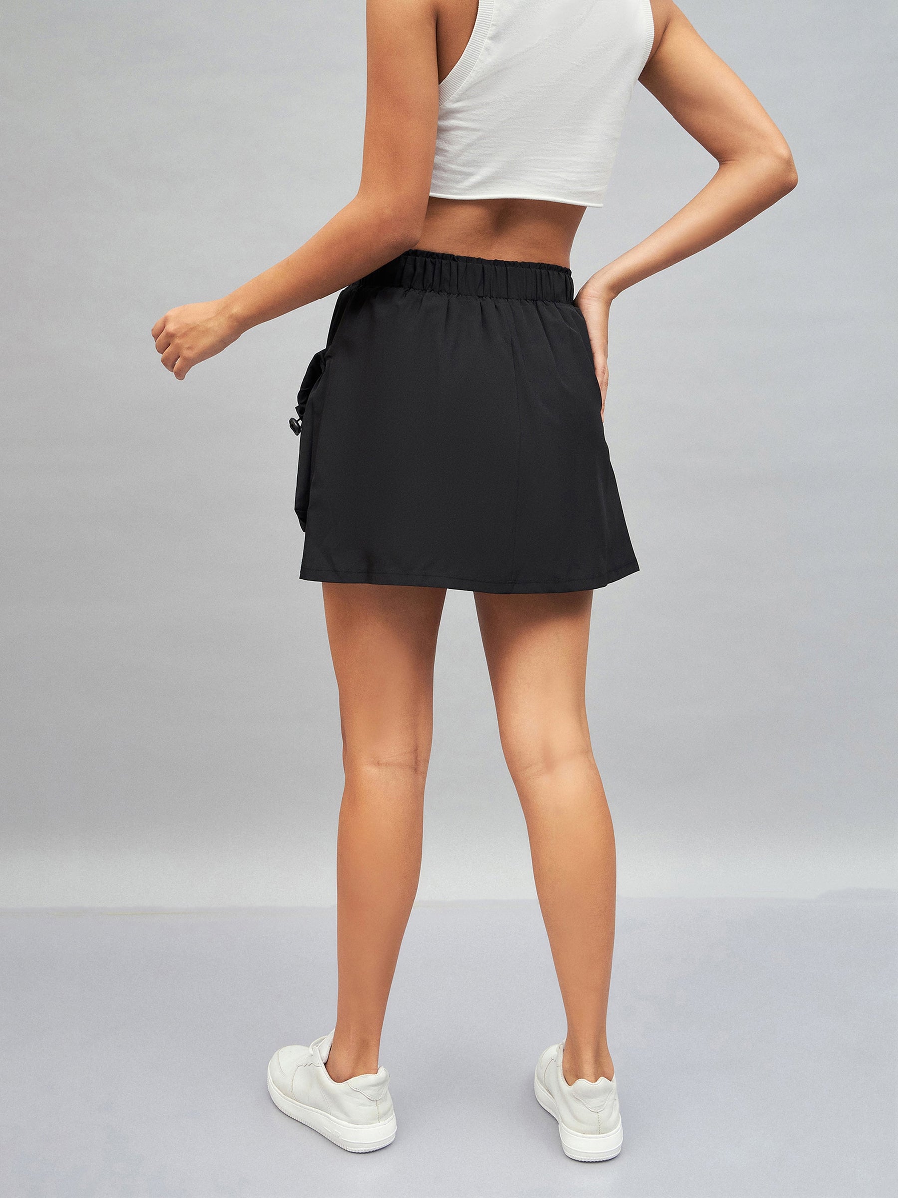 Black Front Pouch Mini Skirt-SASSAFRAS