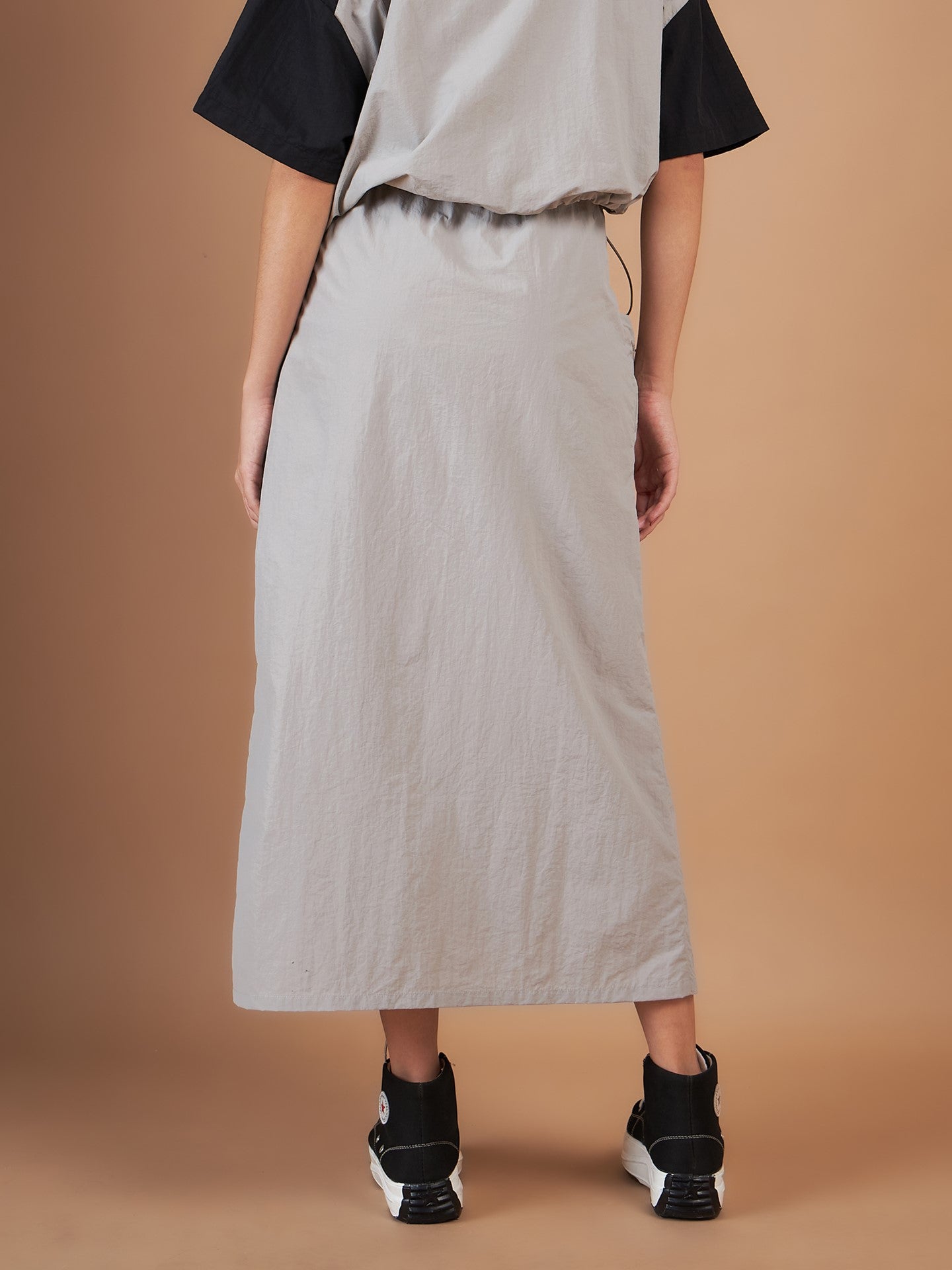 Light Grey Side Ruched Parachute Skirt-SASSAFRAS