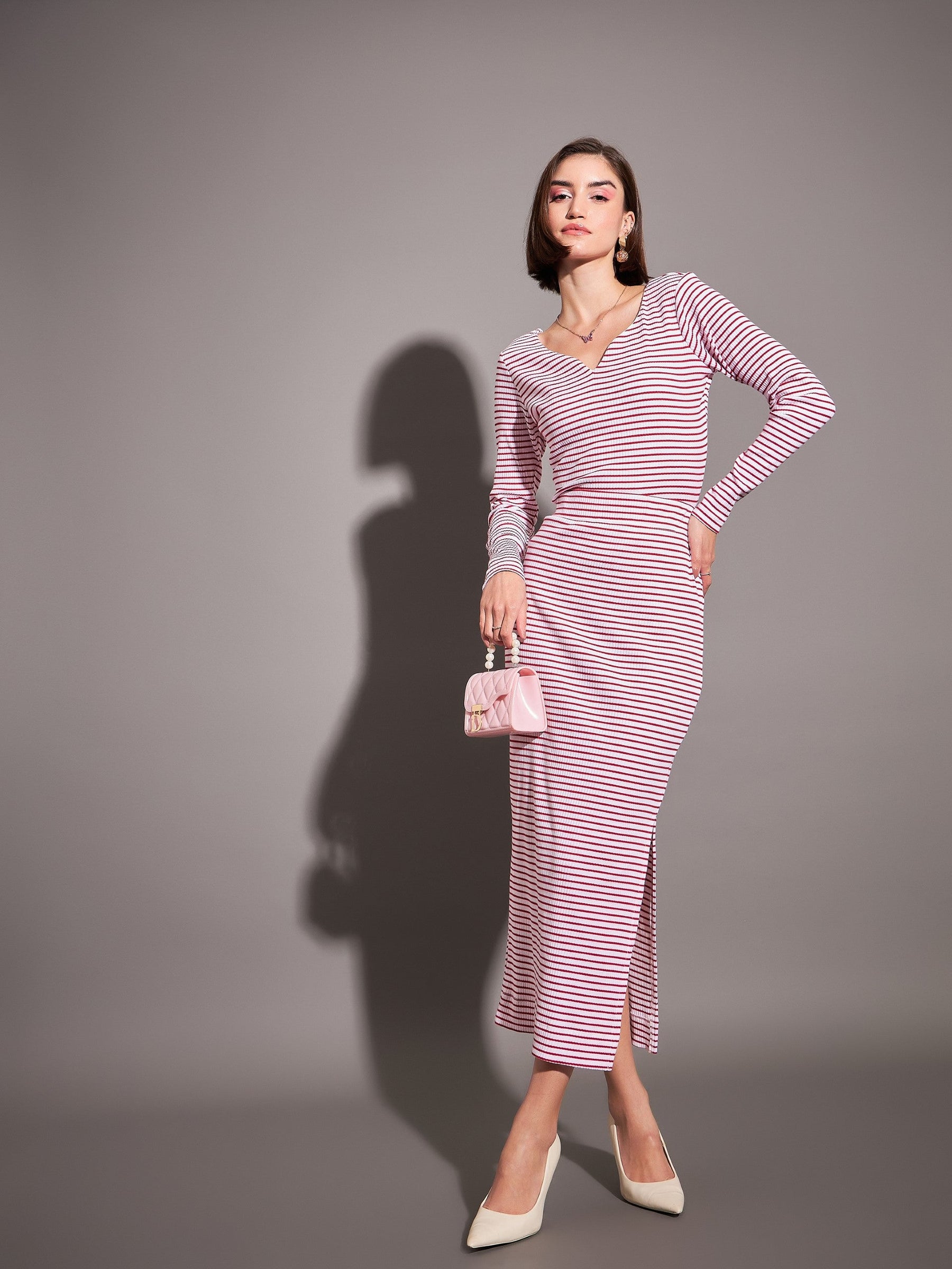 Red & White Striped Rib Pencil Skirt-SASSAFRAS