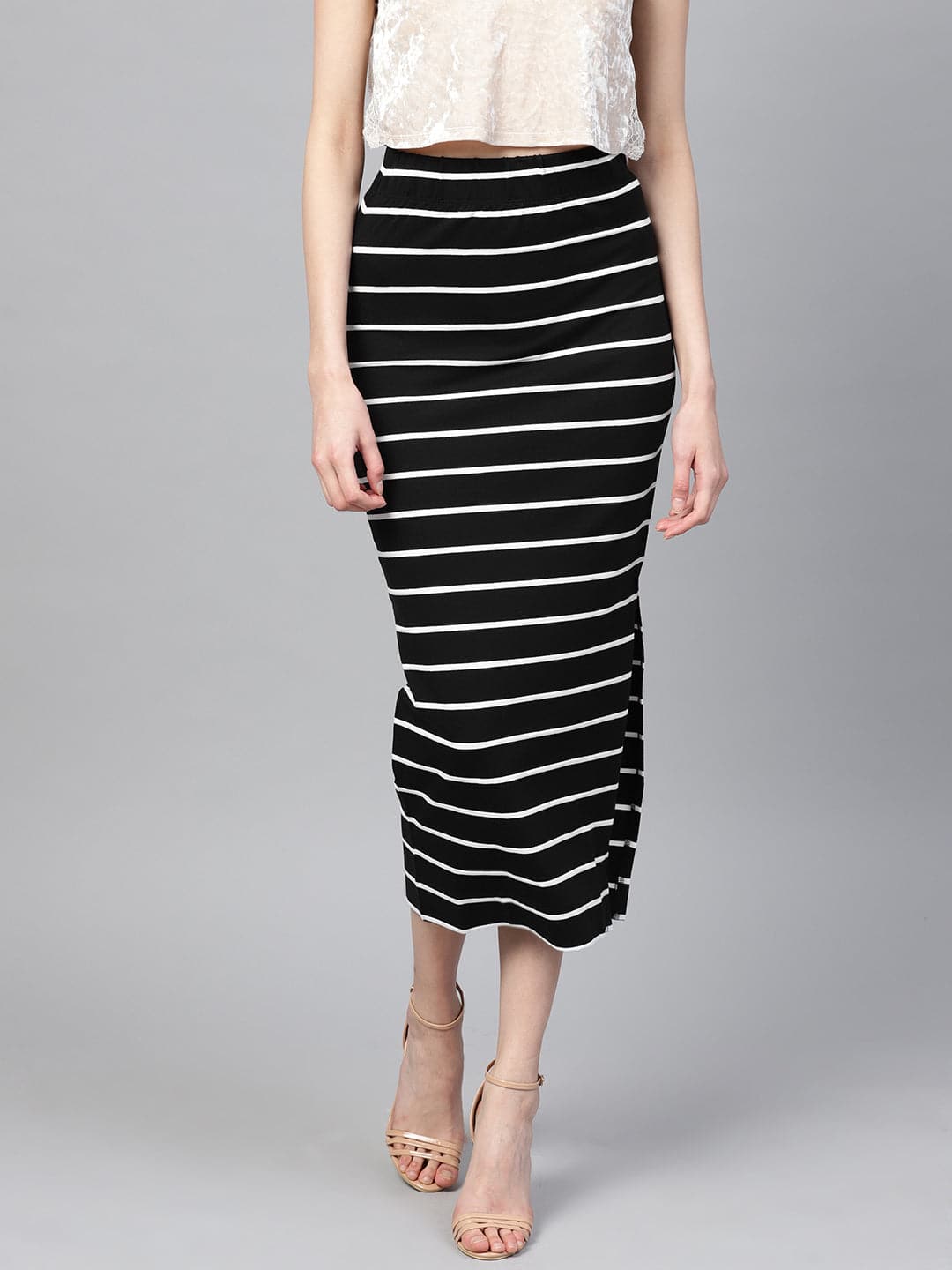 Long Skirt Striped Skirt Online Black White Stripe Maxi Pencil Skirt