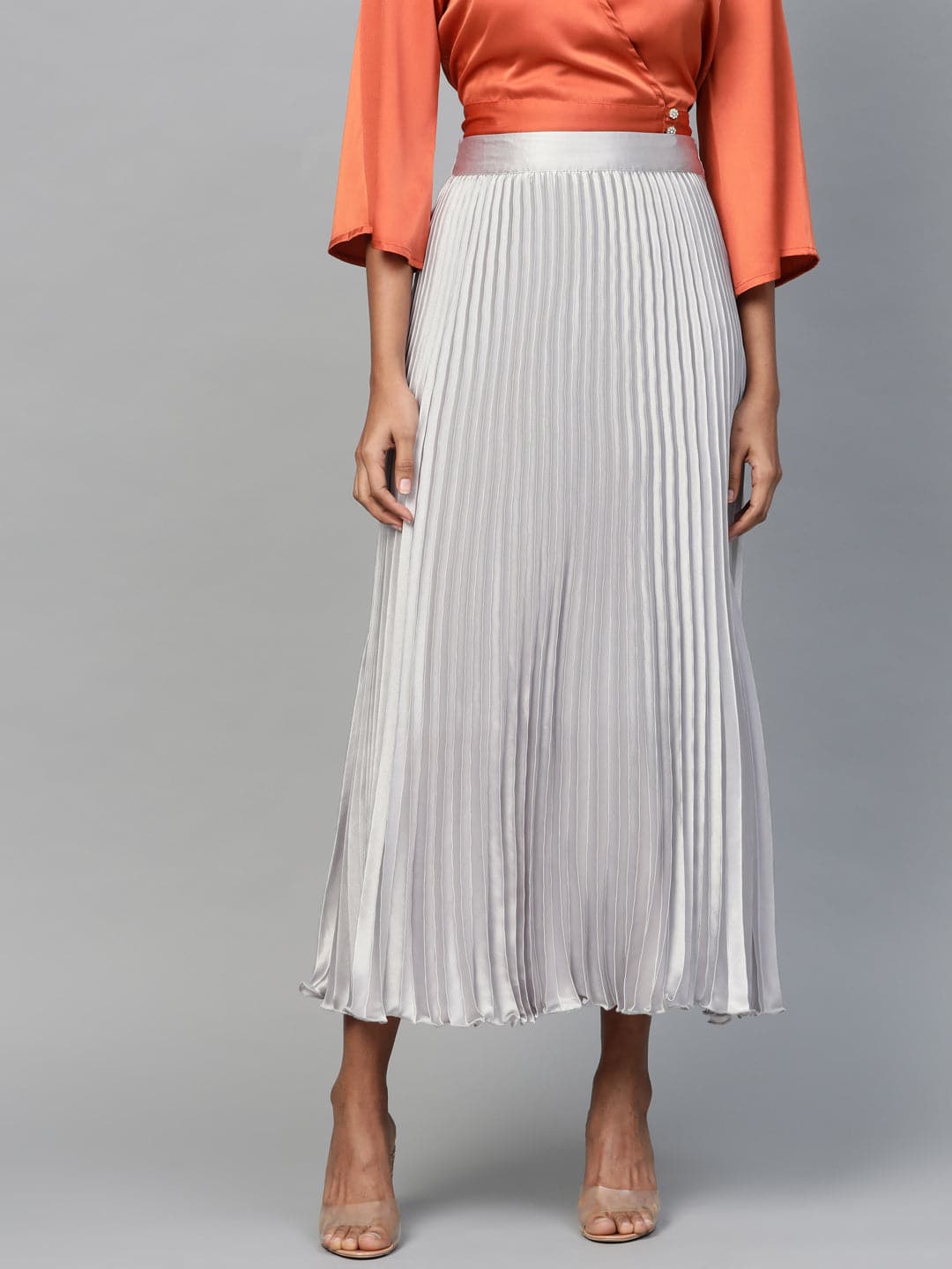 Grey pleated maxi outlet skirt