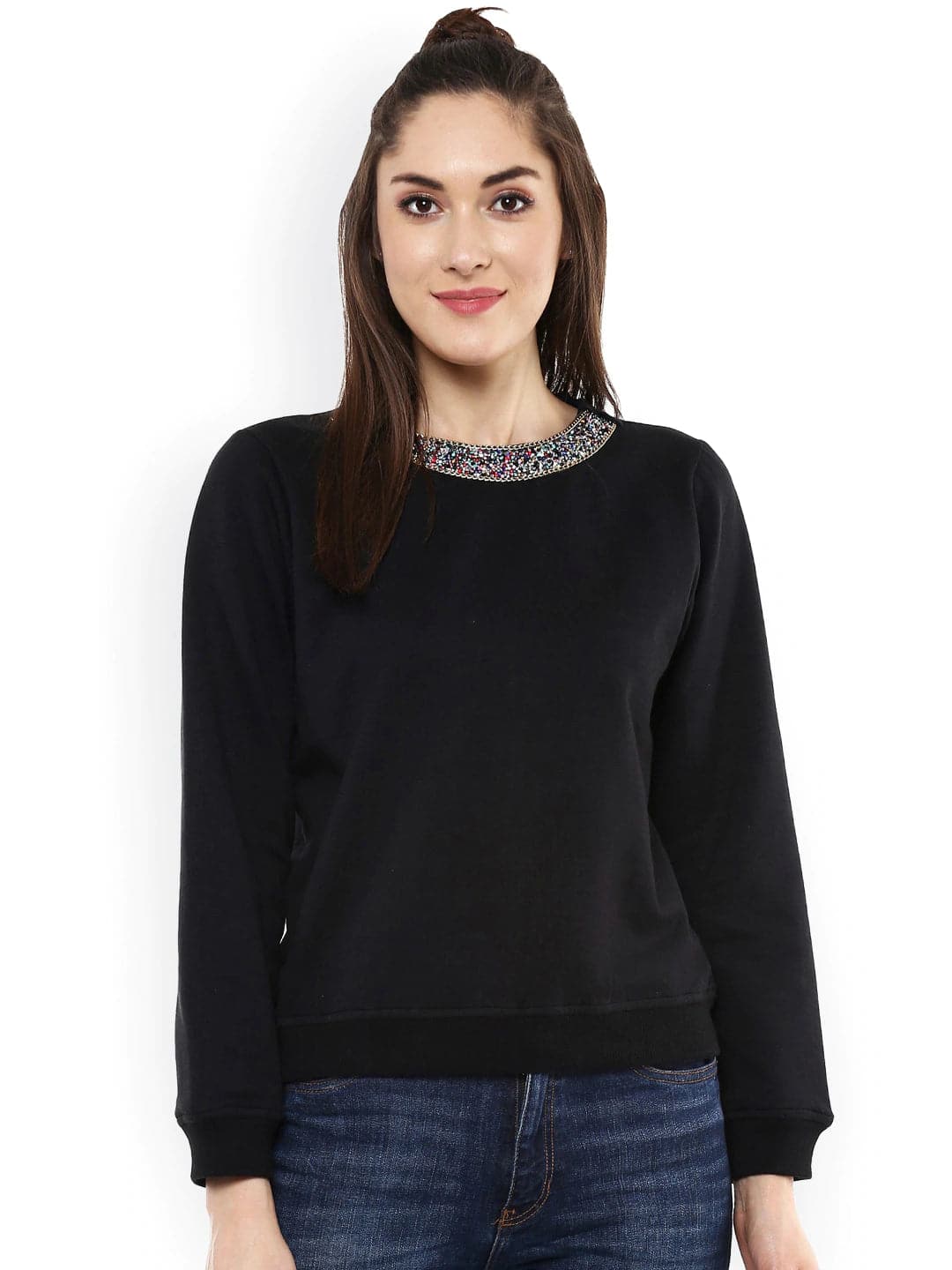 Blingy Neck Black Sweatshirt - Main Image