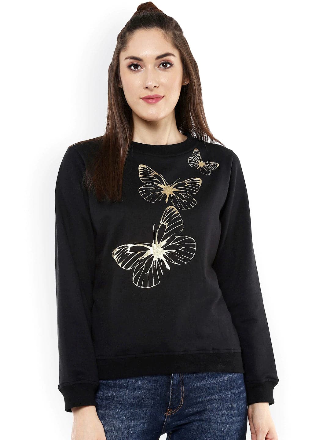 Black Sweatshirt with Foil Print-Sweatshirts-SASSAFRAS