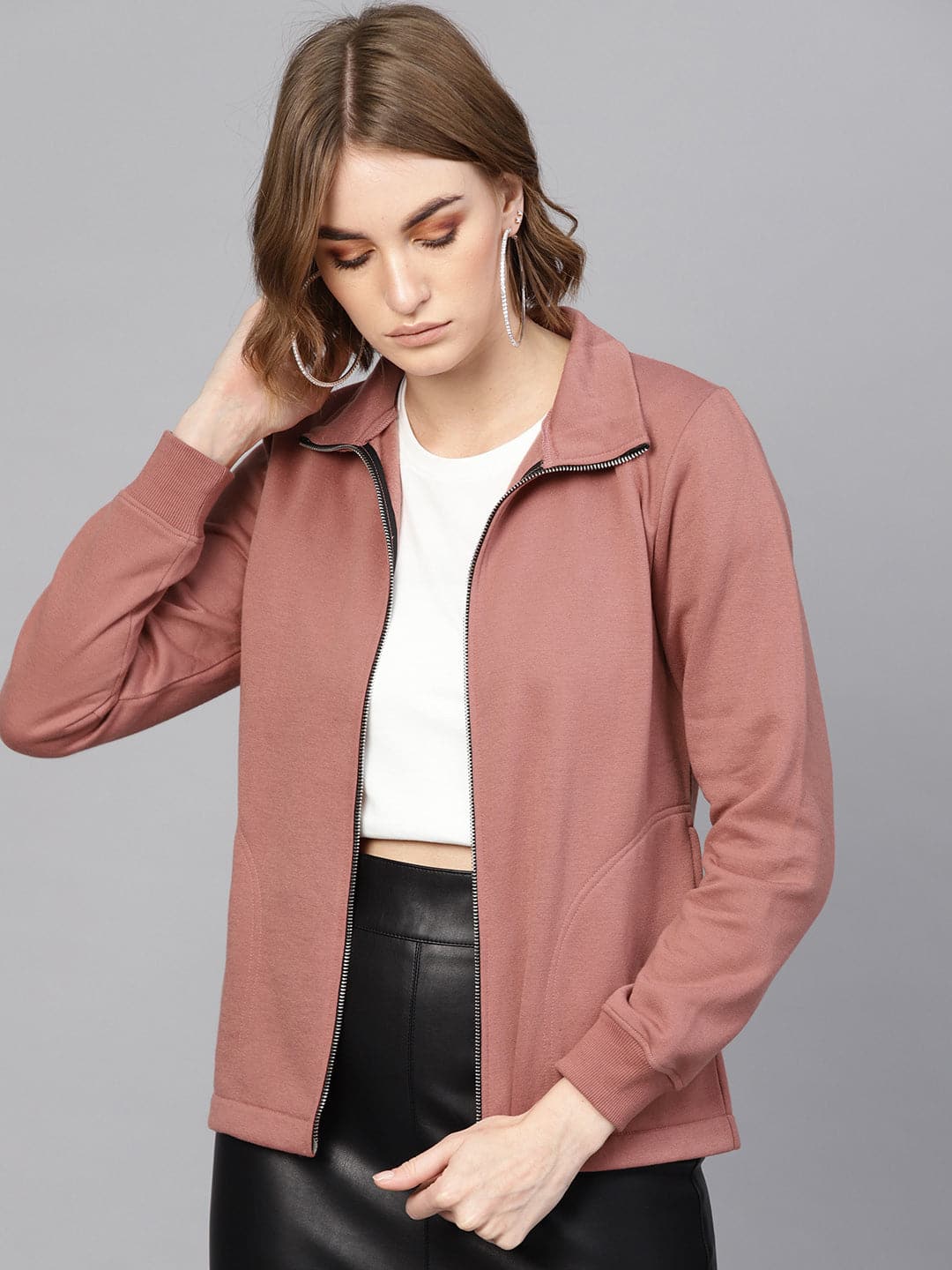 Dusty Pink Zipper Sweatshirt-Sweatshirts-SASSAFRAS