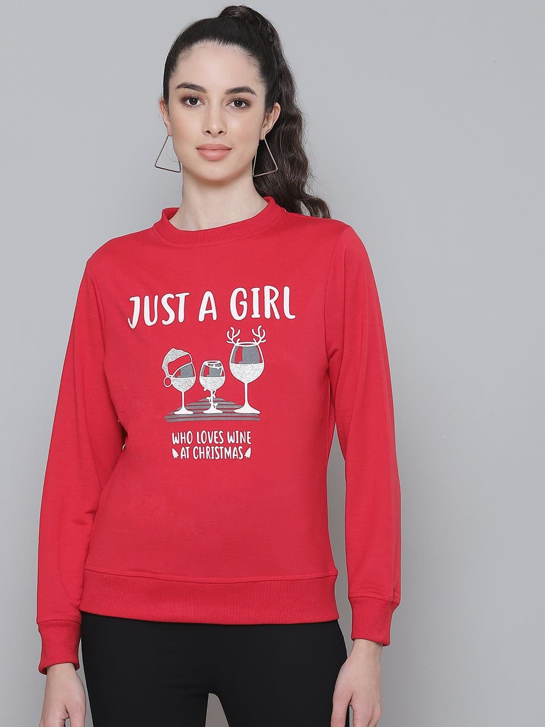 Buy Red Terry JUST A GIRL Sweatshirt Online At Best Price
