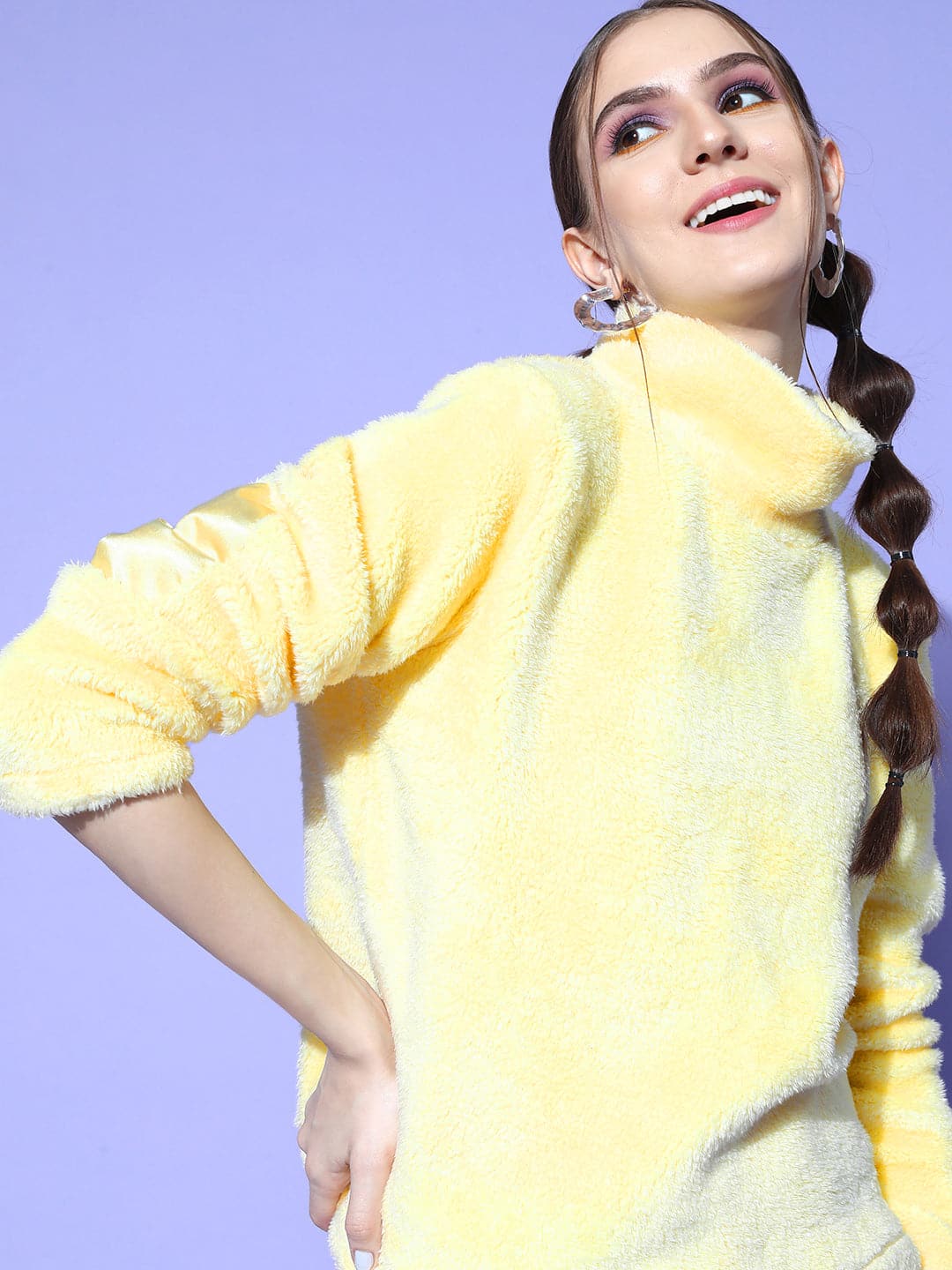 Yellow High Neck Fur Sweatshirt-SASSAFRAS