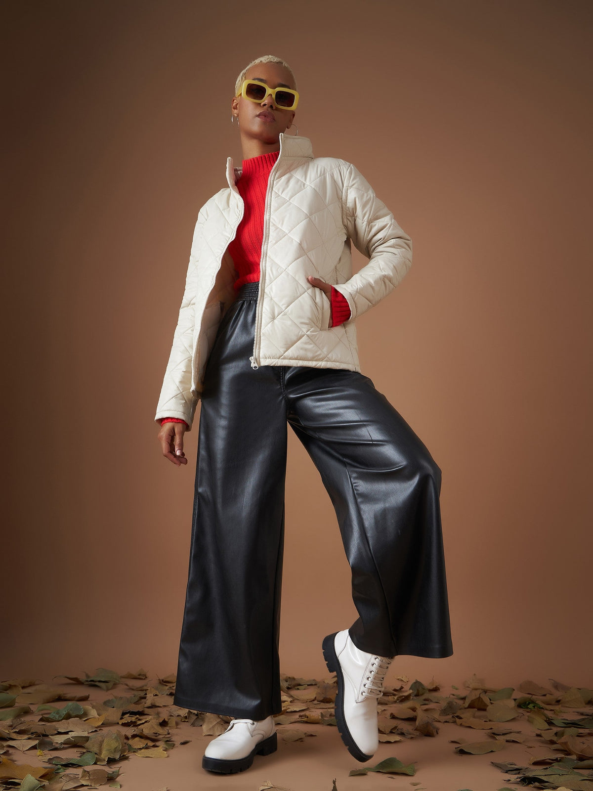 Red Rib Full Sleeves High Neck Sweater-SASSAFRAS