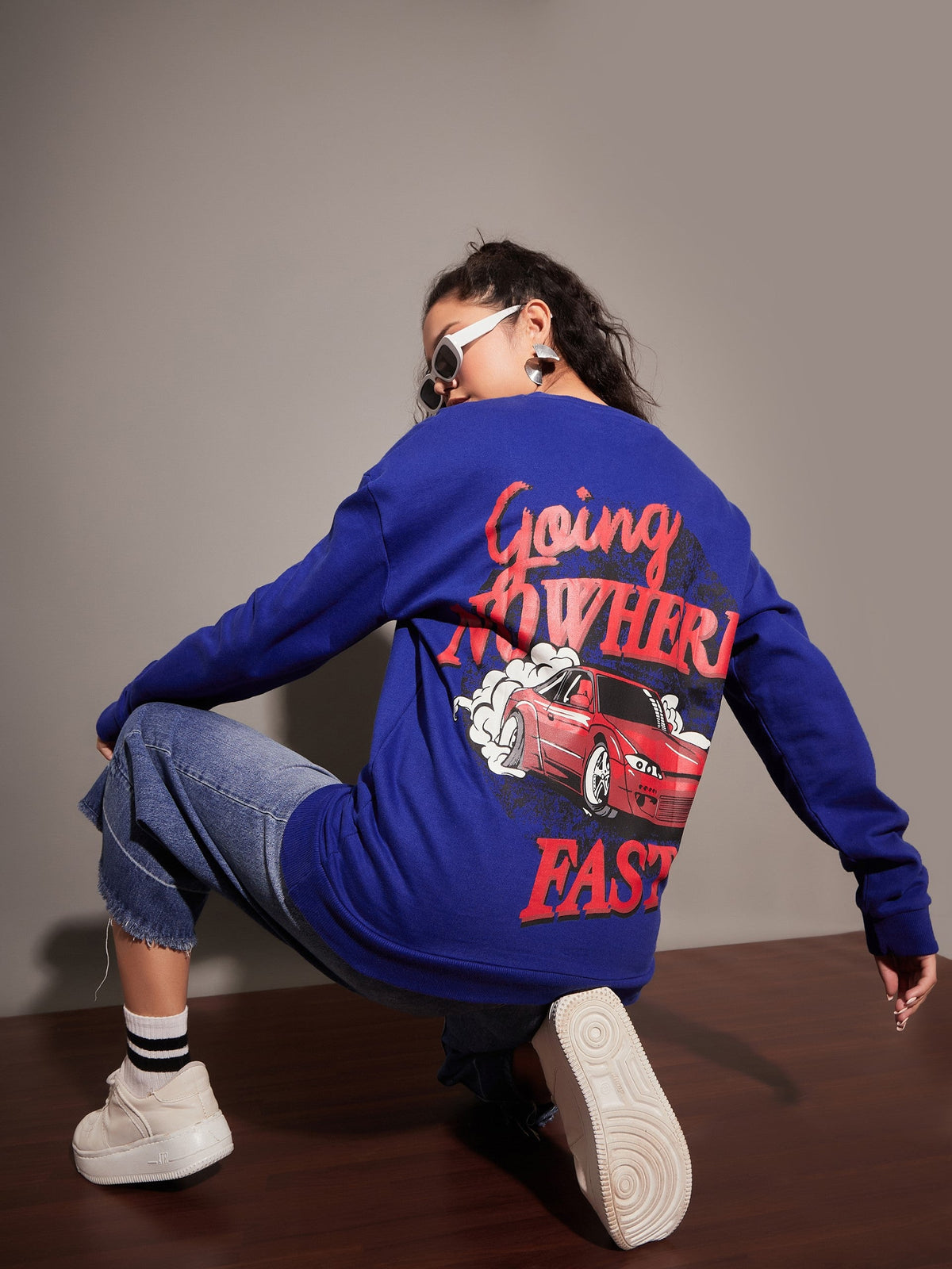 Royal Blue GOING NOWHERE Oversized Sweatshirt-SASSAFRAS