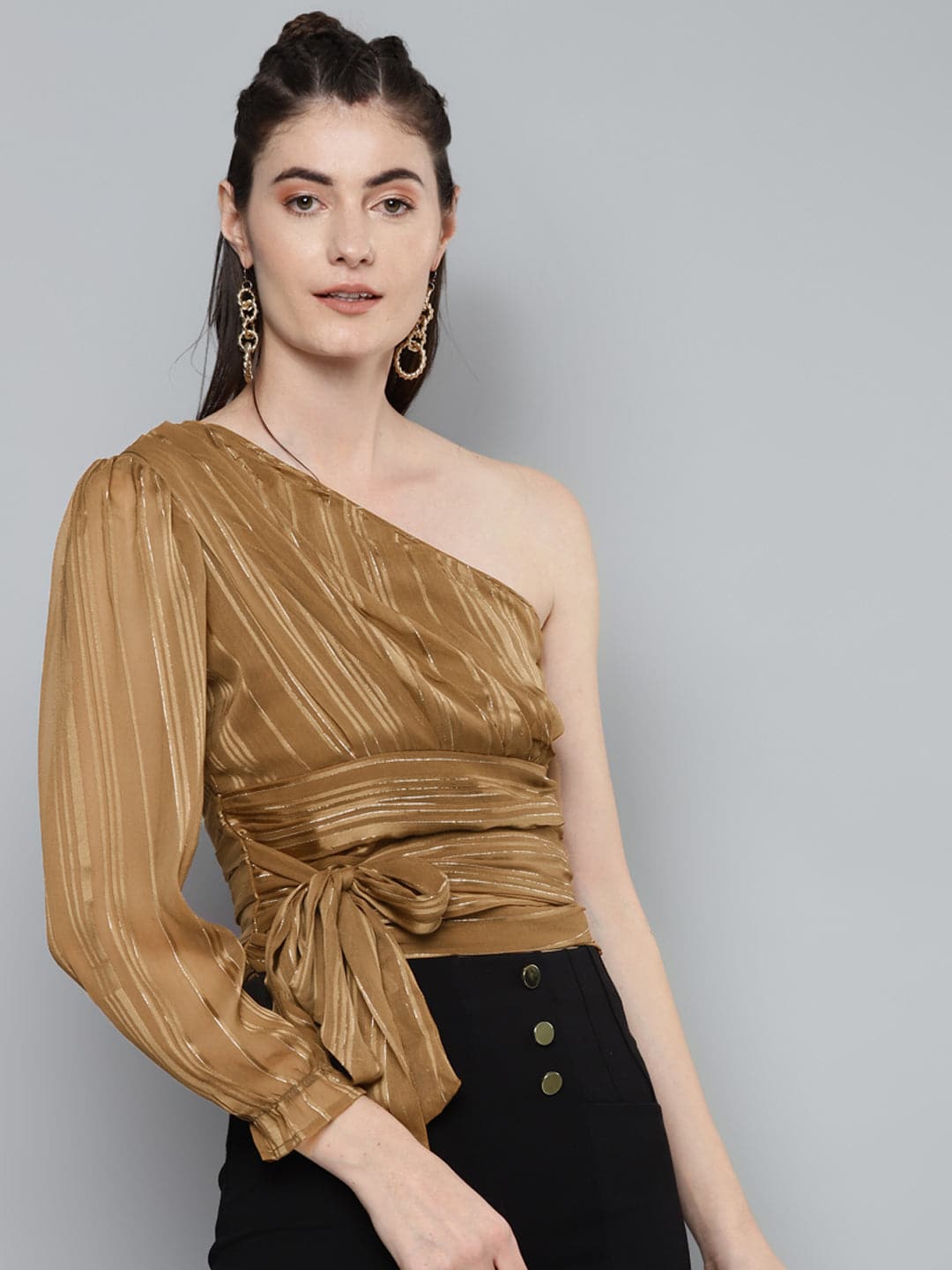 Gold skirt one shoulder top hotsell