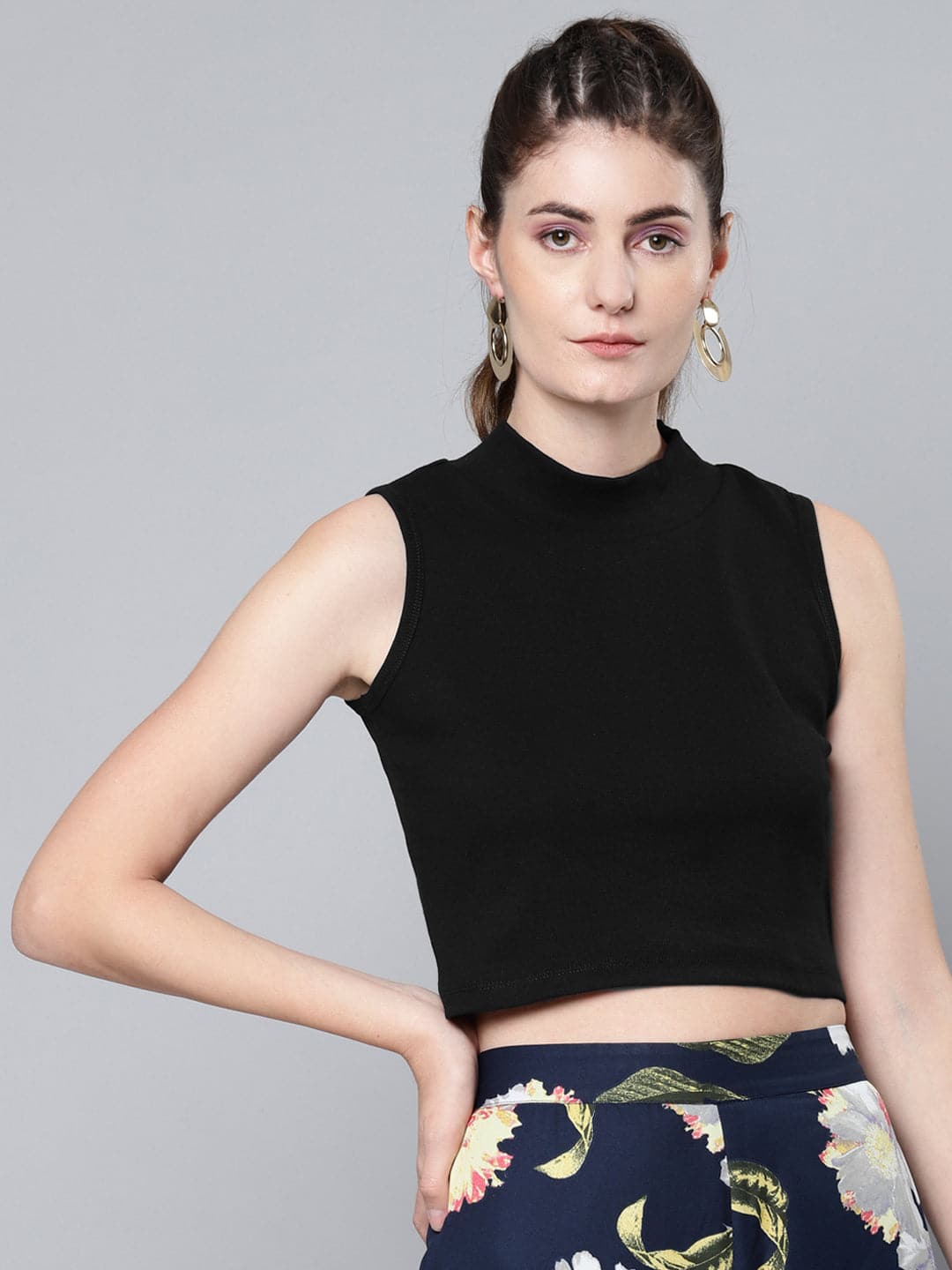 Buy Black High Neck Sleeveless Rib Crop Top Online At Best Price