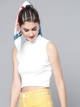 White High Neck Sleeveless Rib Crop Top-Tops-SASSAFRAS