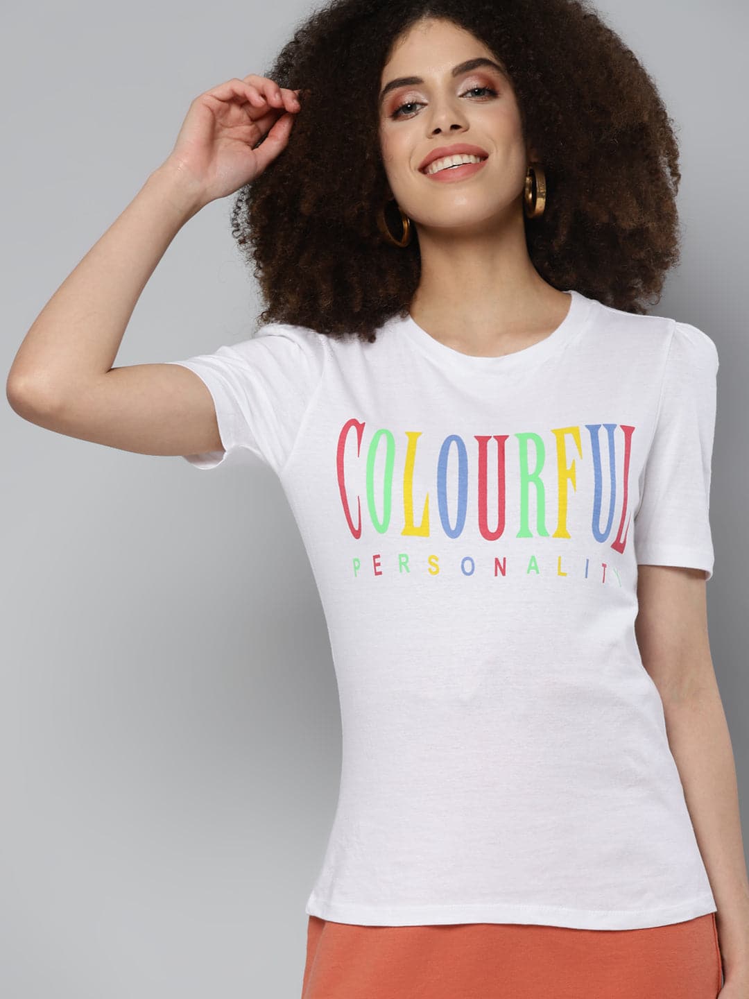 Women White Rainbow Slim Fit Crop T-Shirt
