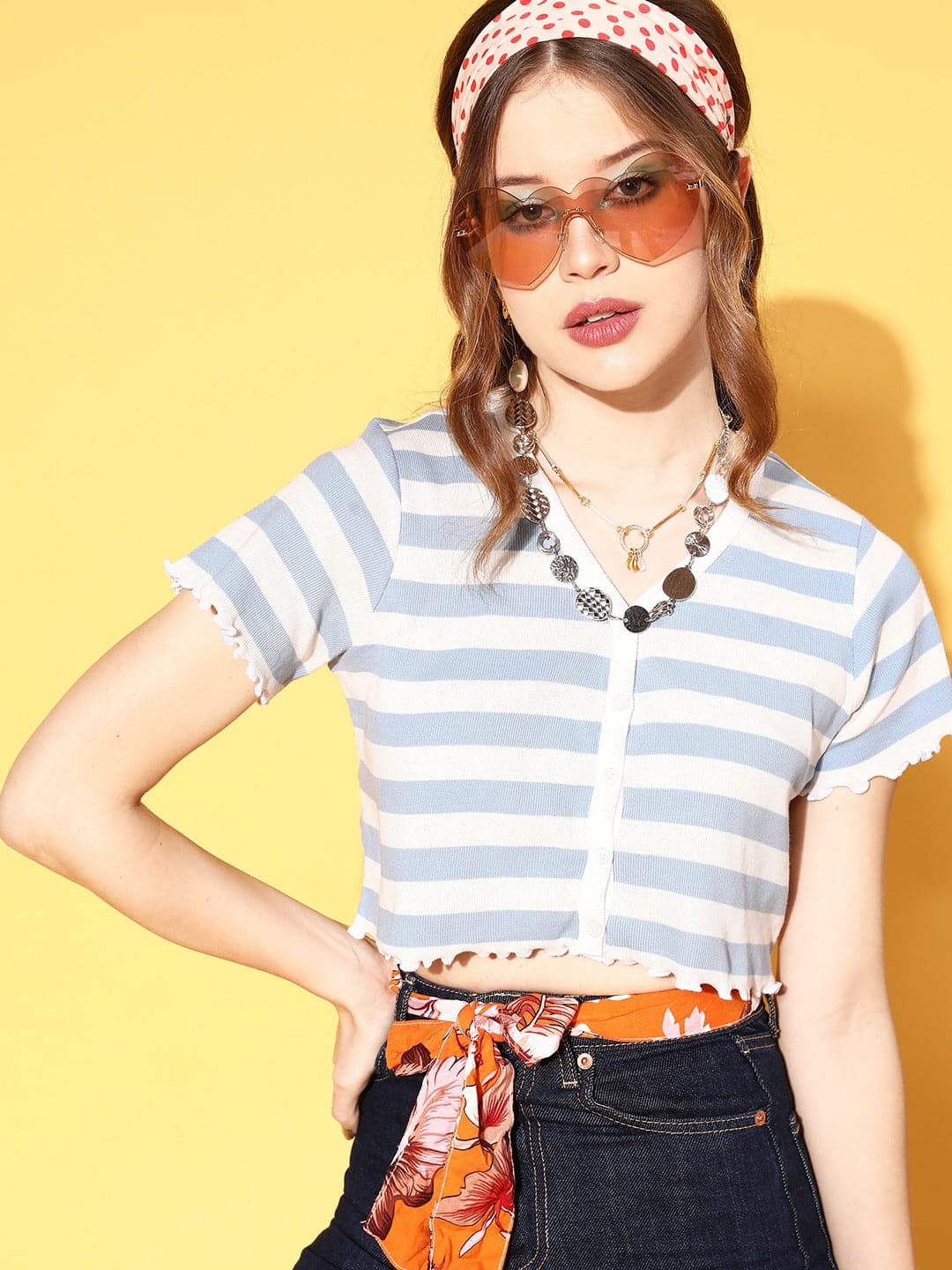 Blue & White Stripe Sleeveless Rib Crop Top