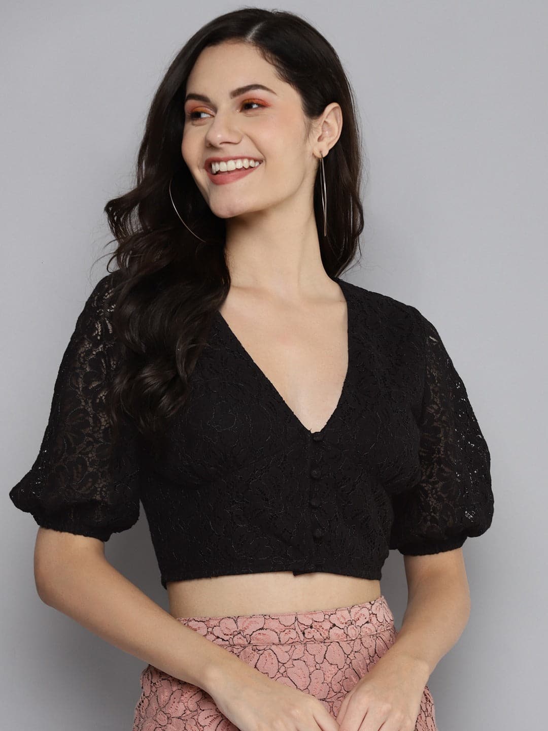 Buy BALLOON SLEEVE BLACK CROPPED CARDIGAN for Women Online in India