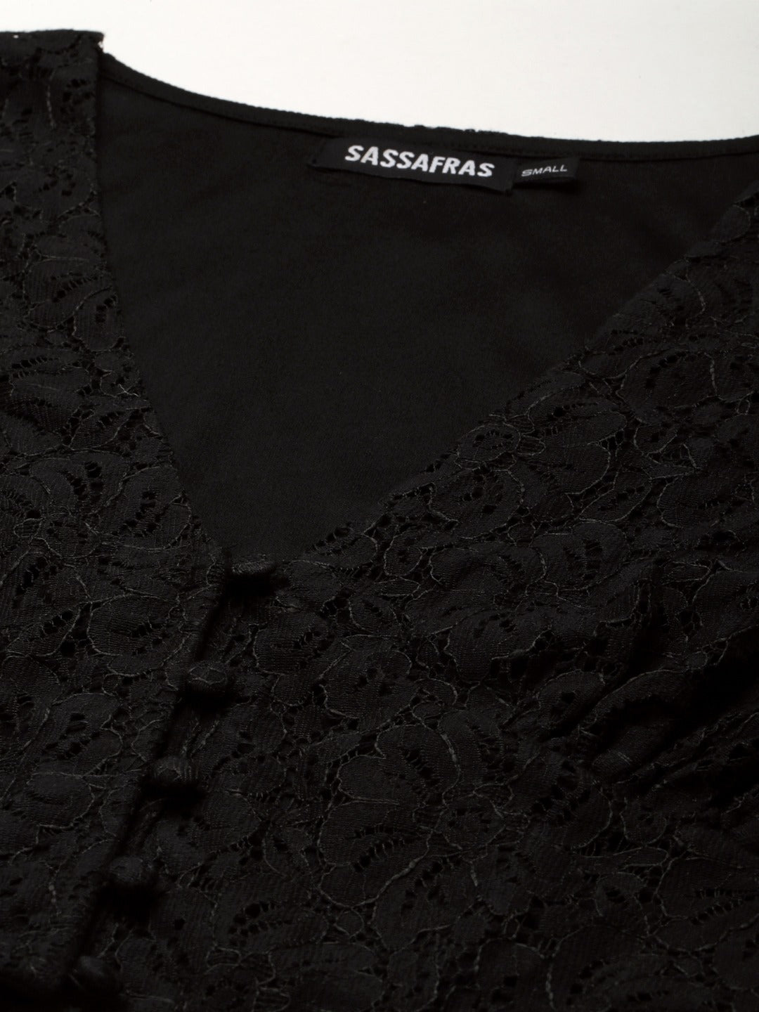 Women Black Lace Puff Sleeve Crop Top