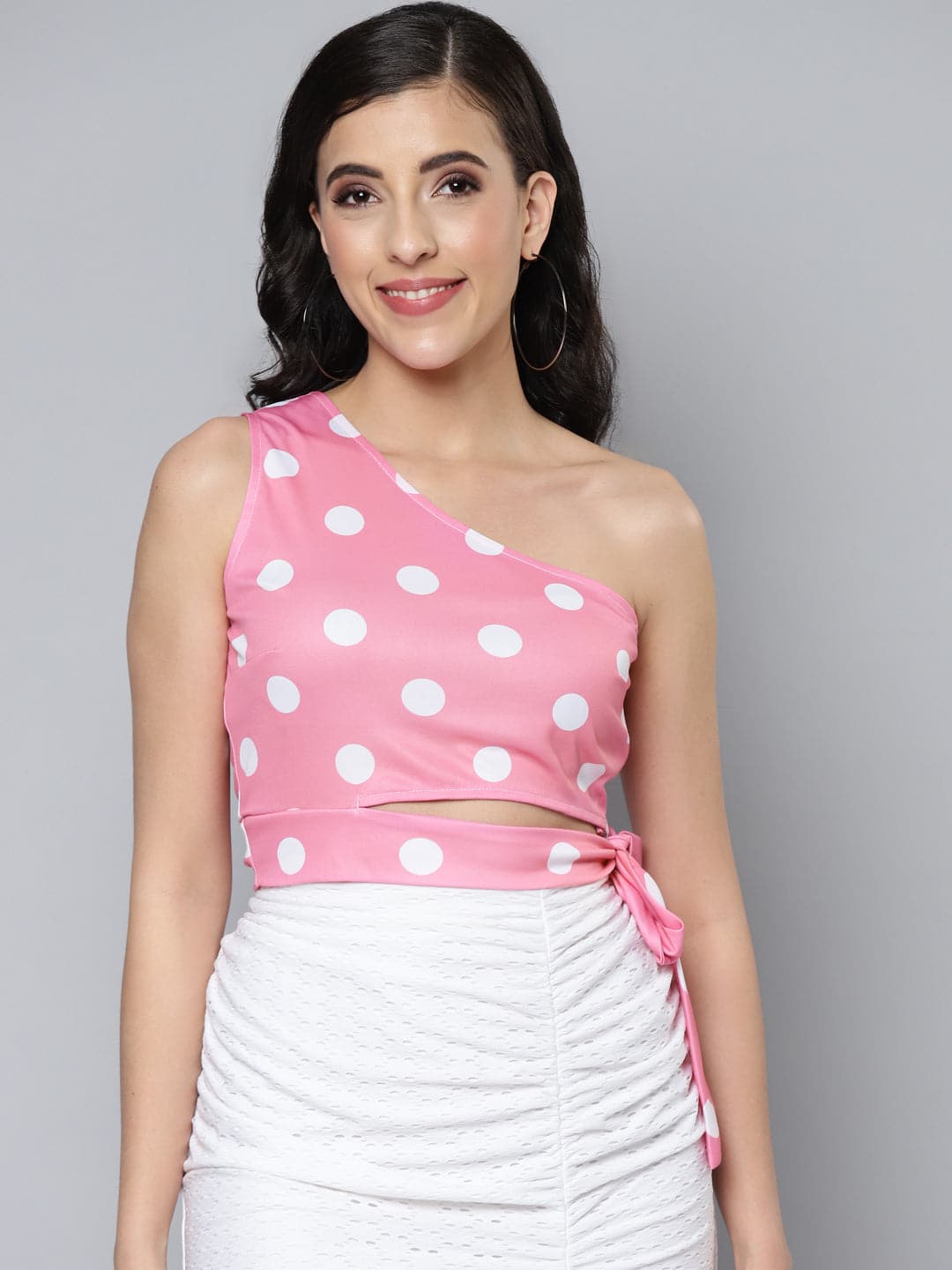 Buy Pink White Polka Dot One Shoulder Top Online At Best Price