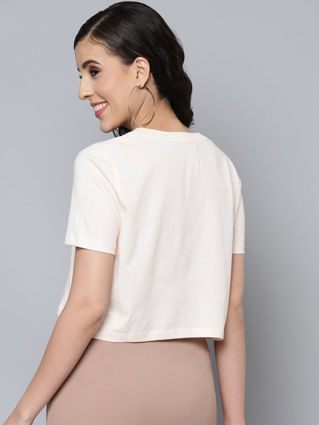 Women Cream TRAVEL Crop T-Shirt
