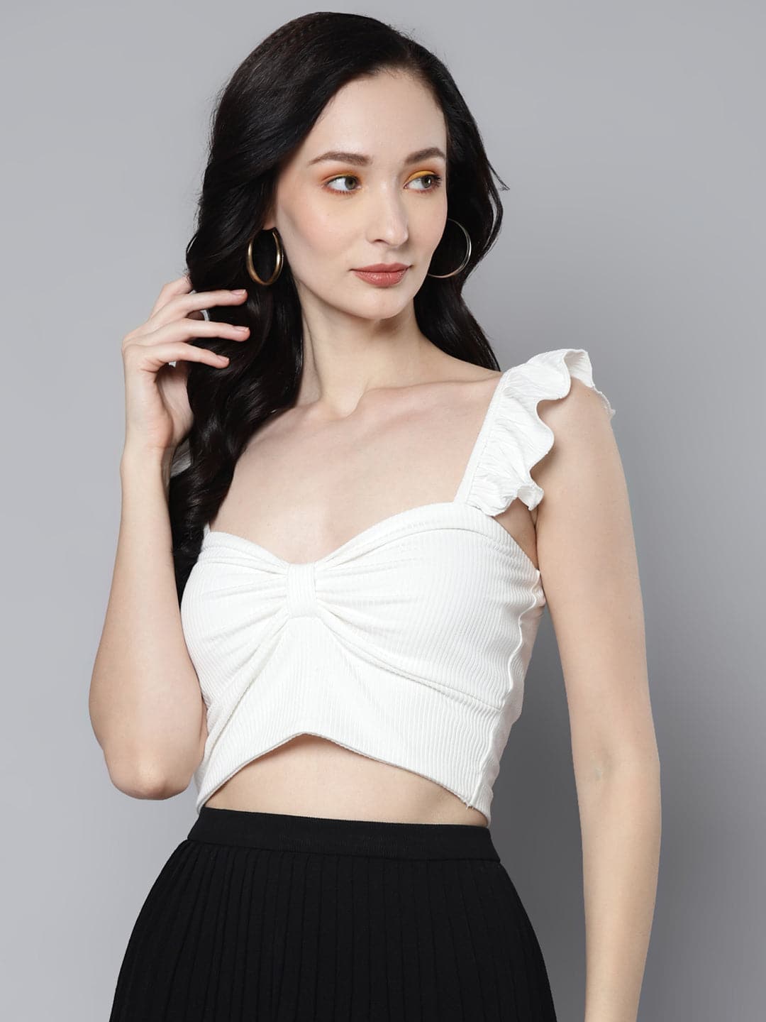 Women White Rib SweetHeart Neck Crop Top-Tops-SASSAFRAS