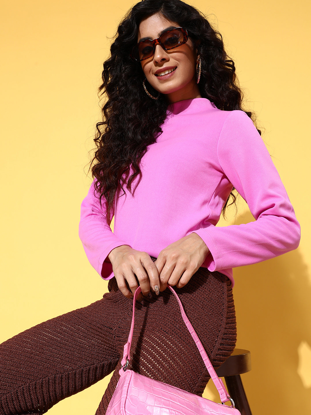 Mauve Rib High Neck Top-SASSAFRAS