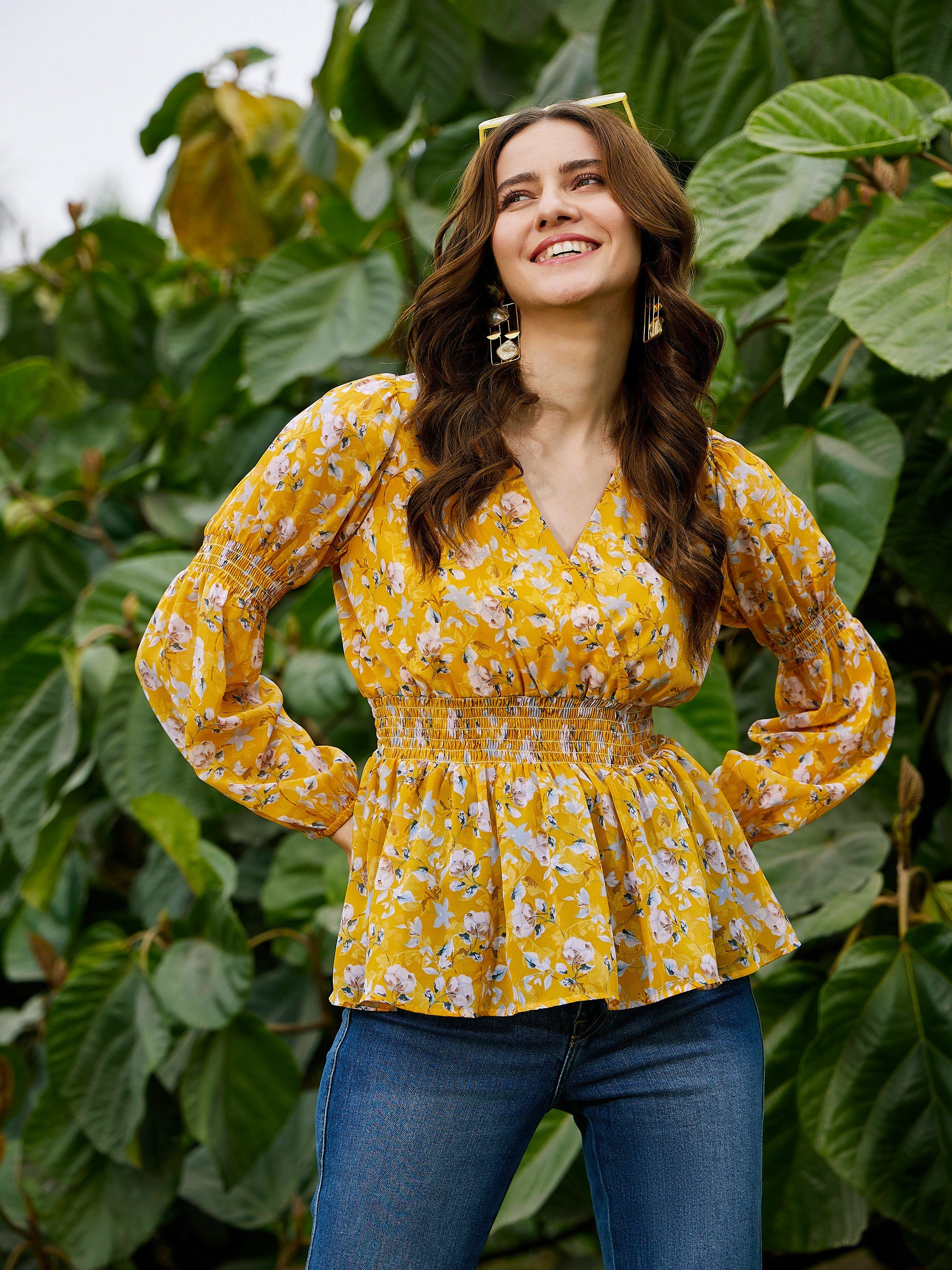 Yellow flowery sales top