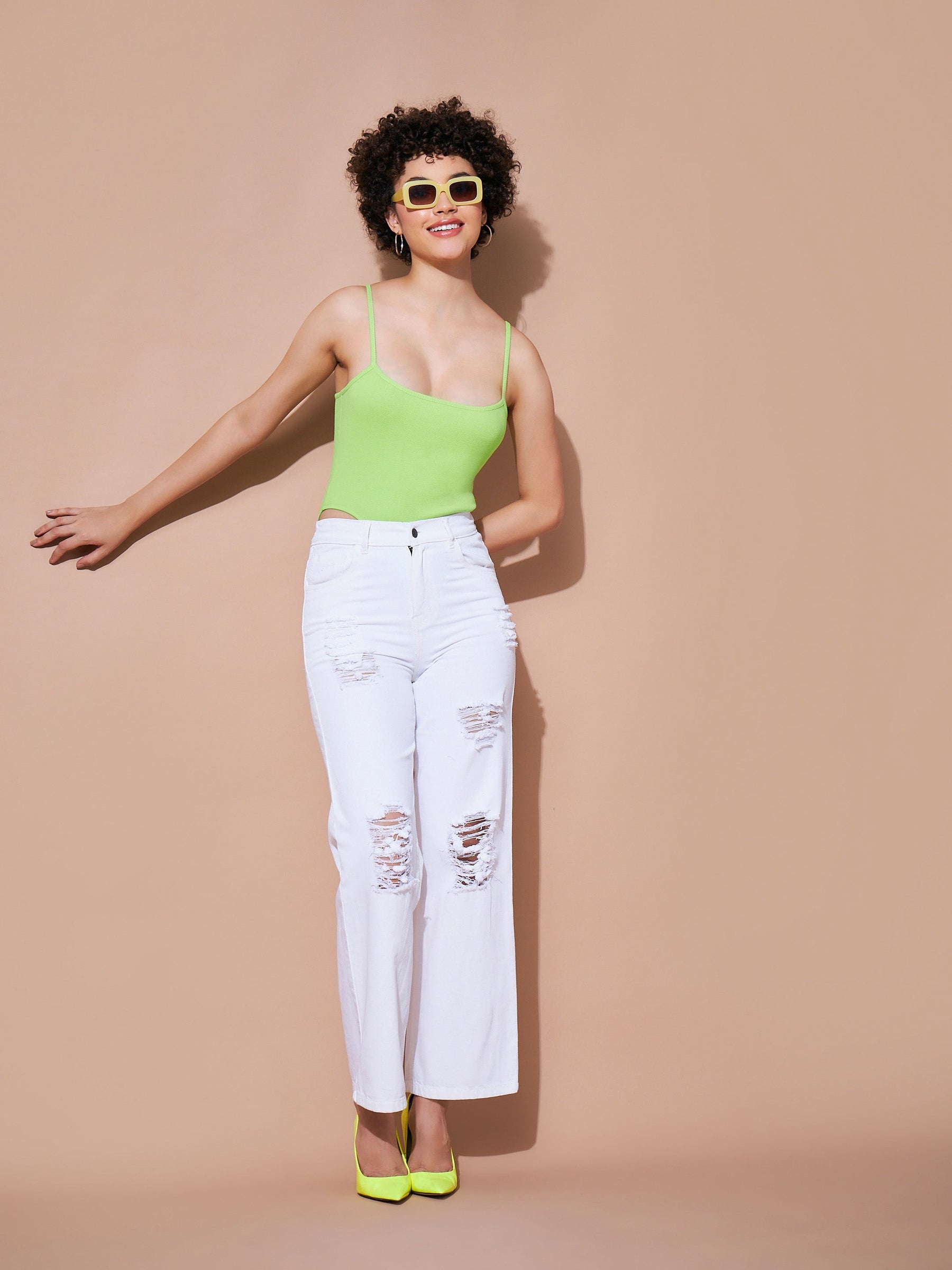 Neon Green Strappy Ribbed Bodysuit-SASSAFRAS BASICS