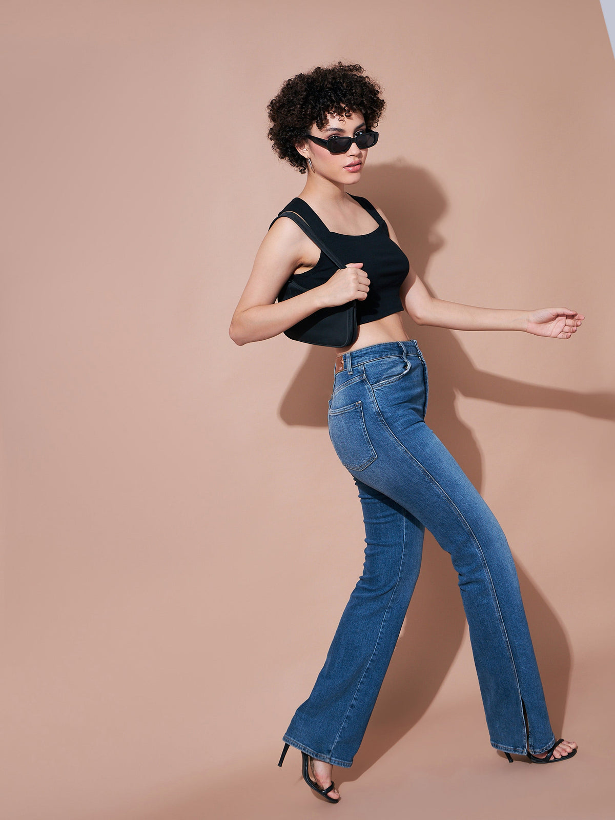 Black Rib Rhombus Neck Ribbed Crop Top-SASSAFRAS BASICS