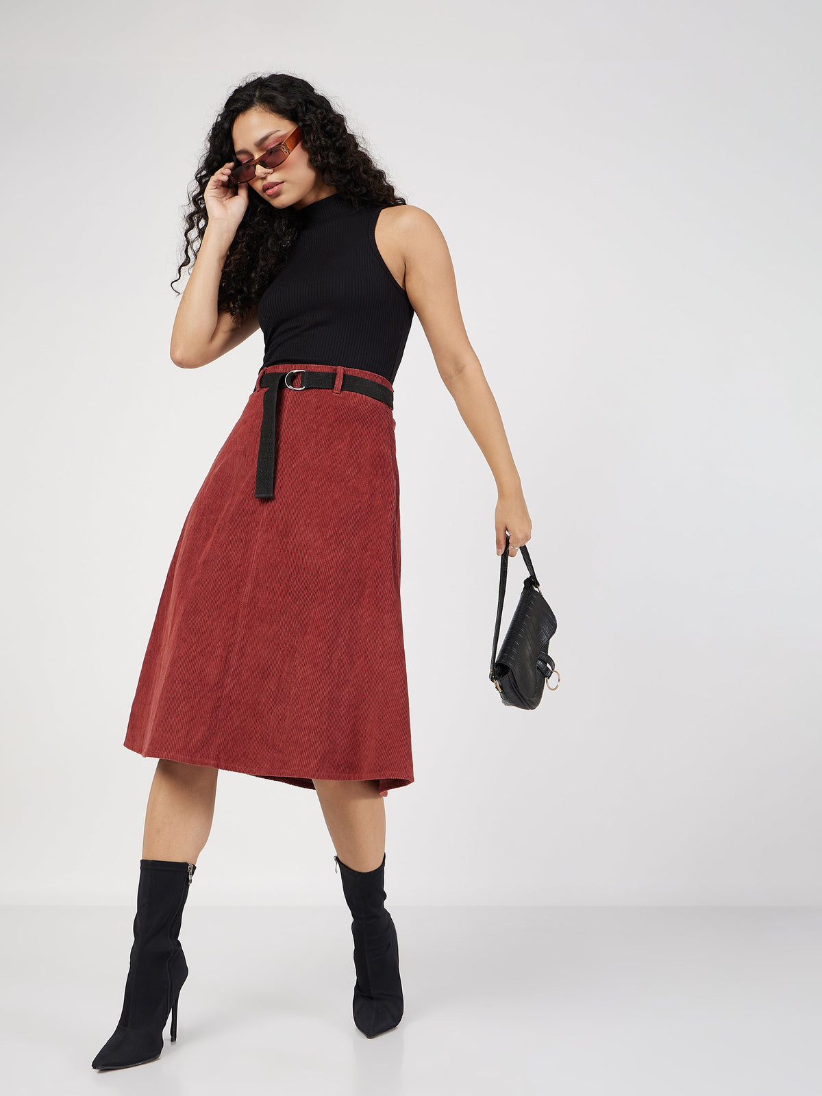 Black Rib Turtle Neck Sleeveless Top-SASSAFRAS