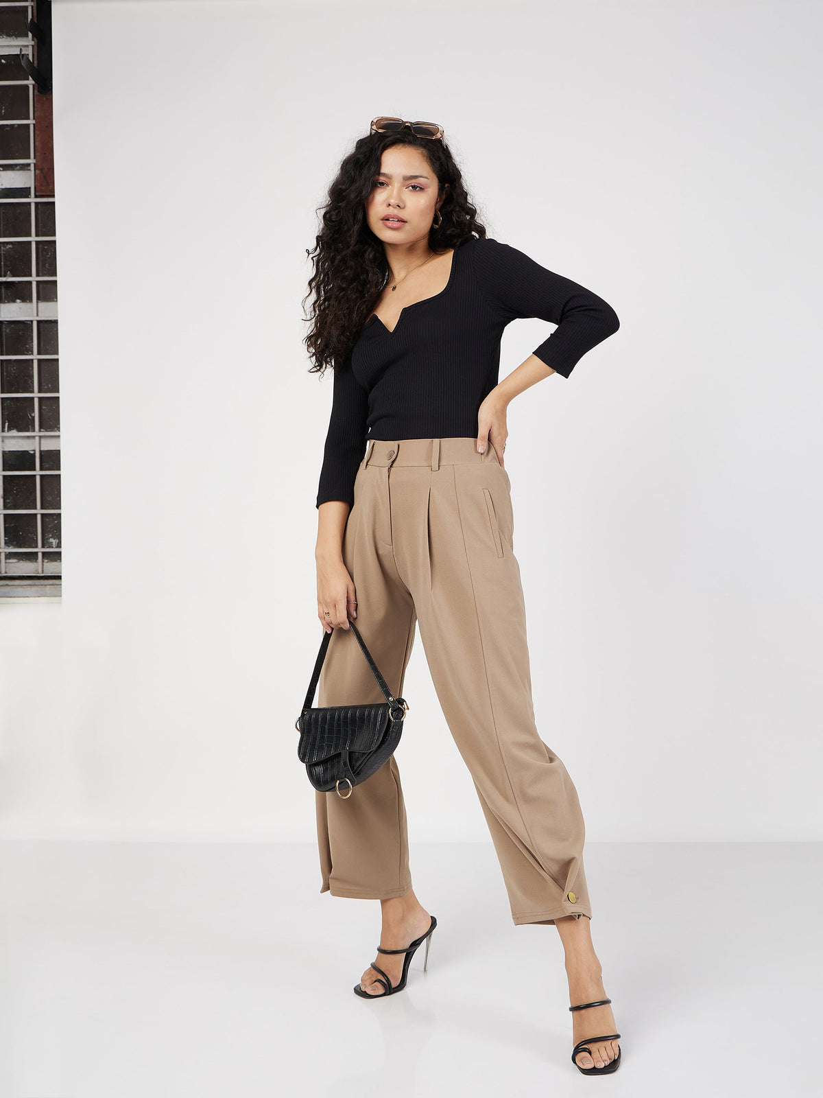 Black Rib V-Neck Top-SASSAFRAS