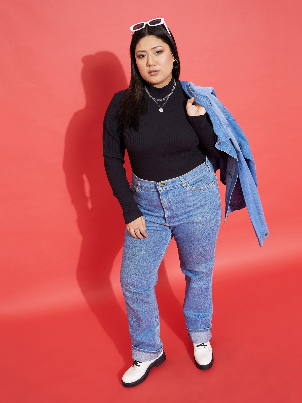 Black Rib High Neck Top-SASSAFRAS Curve