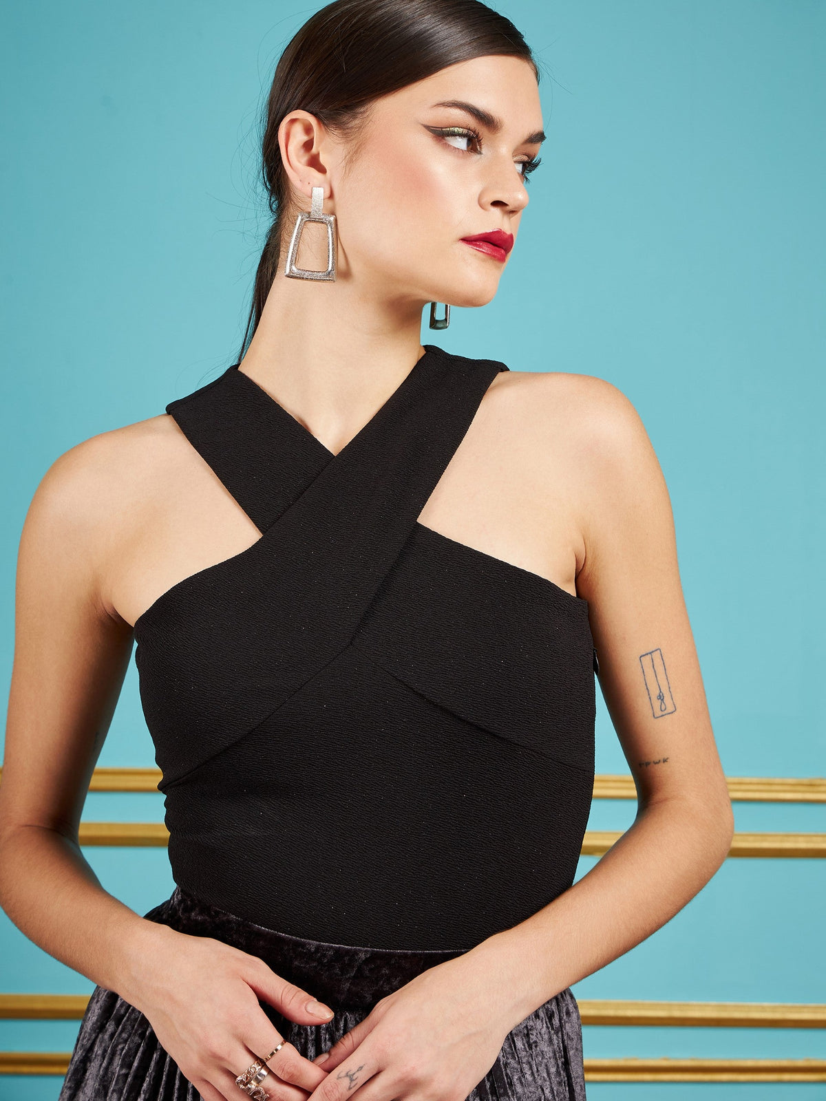 Black Halter Neck Top-SASSAFRAS