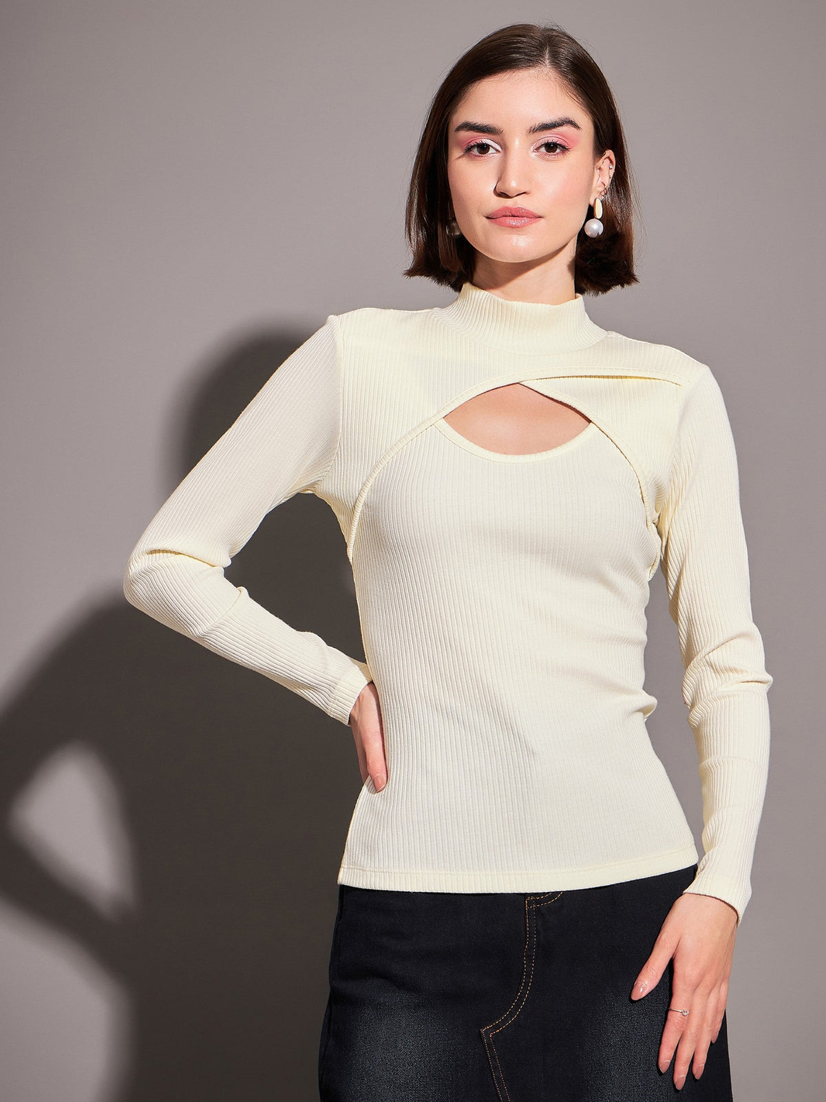 Off-White Rib Moon Cut Top-SASSAFRAS