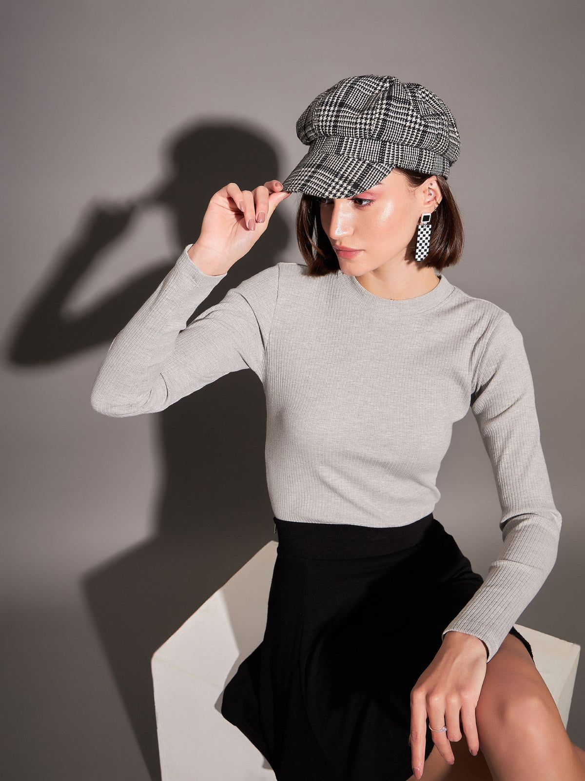 Grey Rib High Neck Top-SASSAFRAS