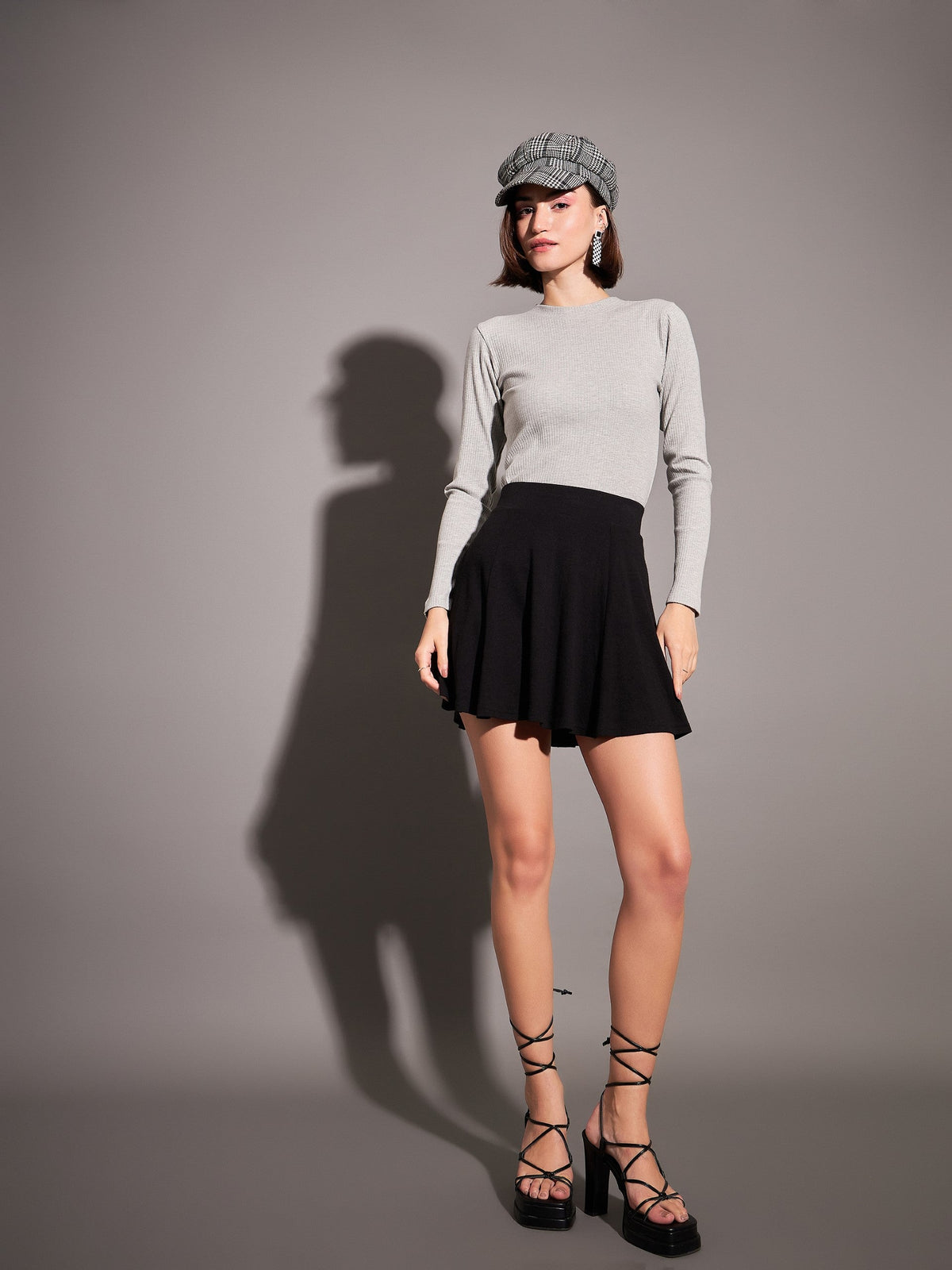 Grey Rib High Neck Top-SASSAFRAS