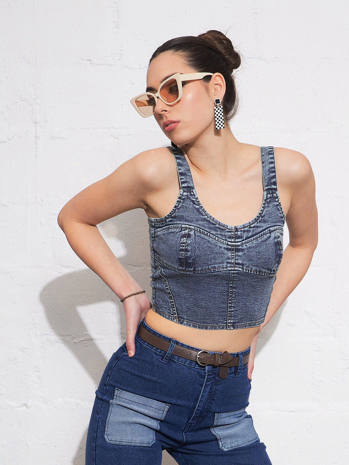 Blue Blast Strappy Bustier Crop Top -SASSAFRAS