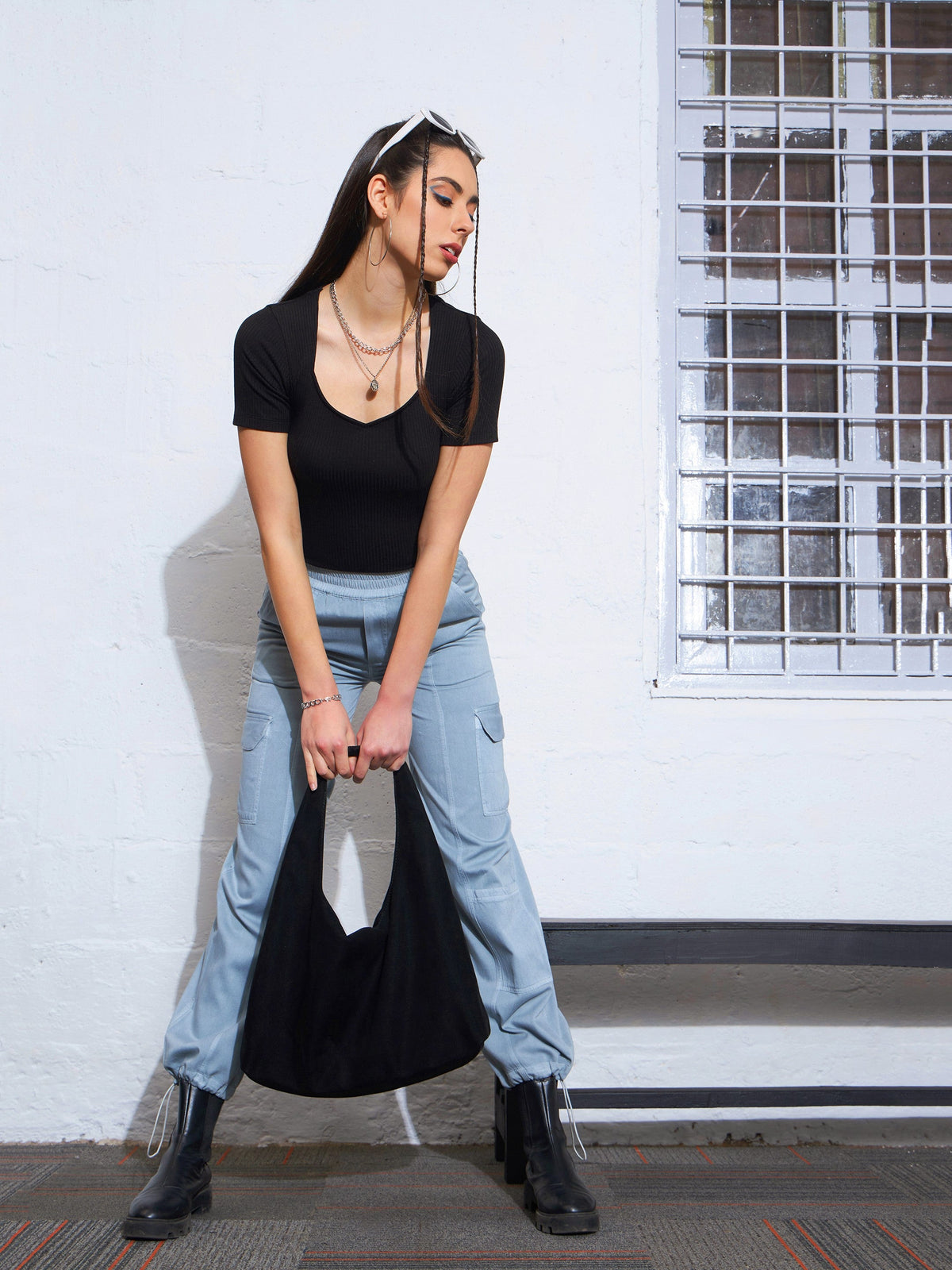 Black Rib Back Cut Out Top -SASSAFRAS