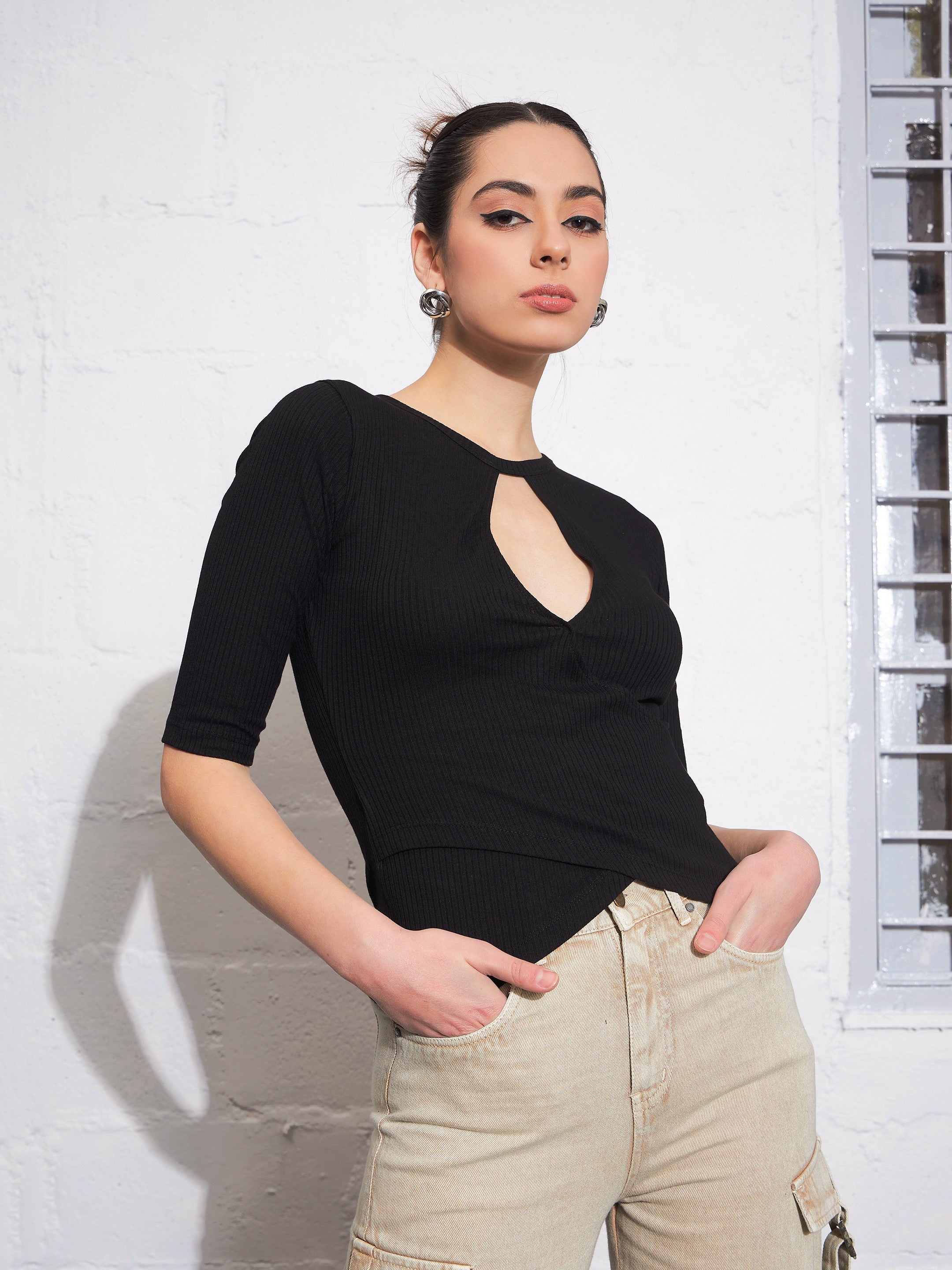 バブルス　bubbles Open neck rib tops Black BUBBLES】ファービスチェリボントップス | sparkling mall online store